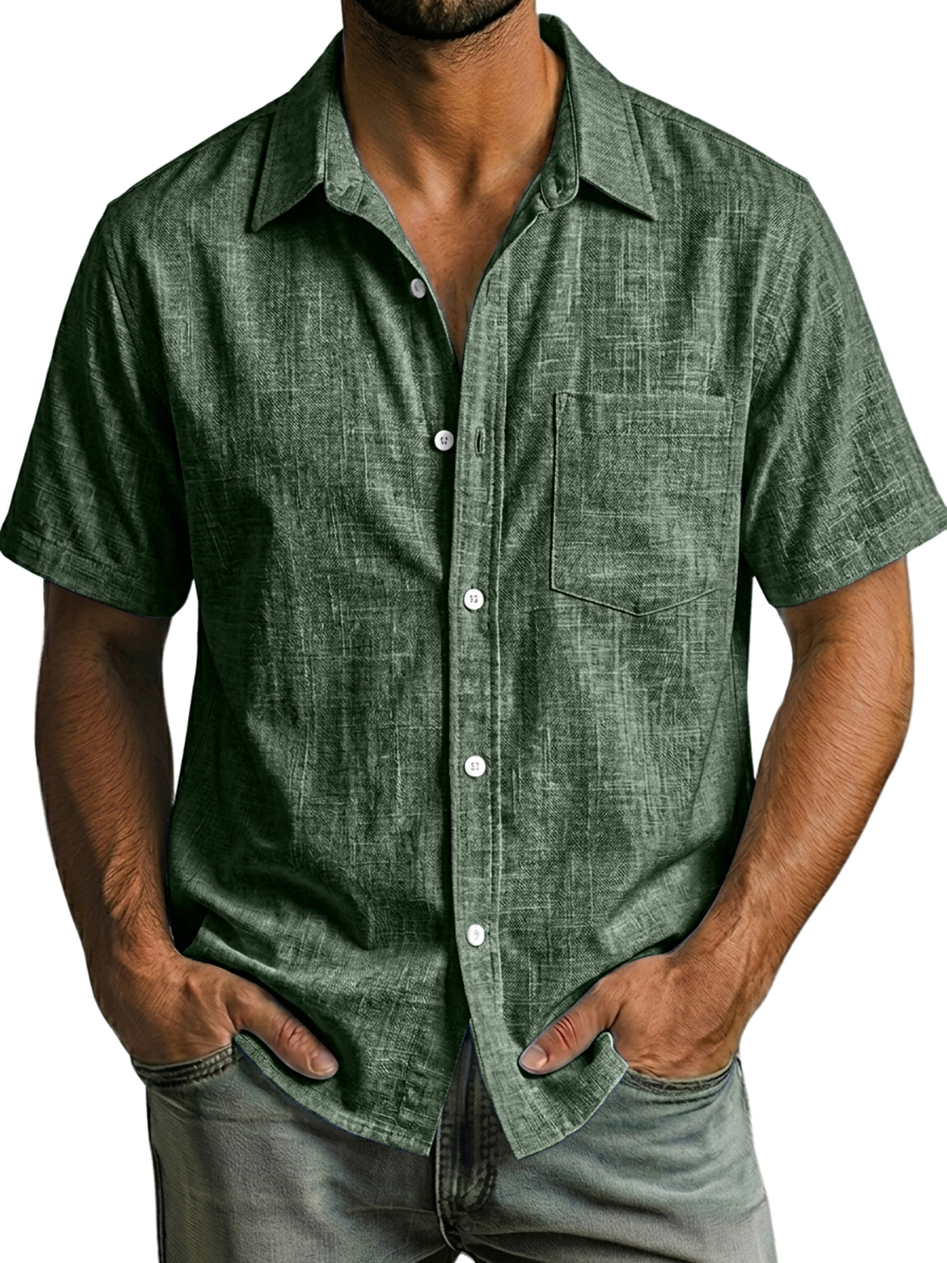 Men's Casual Linen Collared Comfortable Short-Sleeve Shirt
