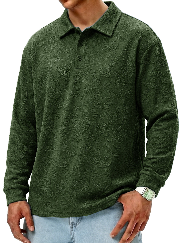 Men's Fashionable Retro Paisley Fabric Loose-Fit Collar Polo Shirt