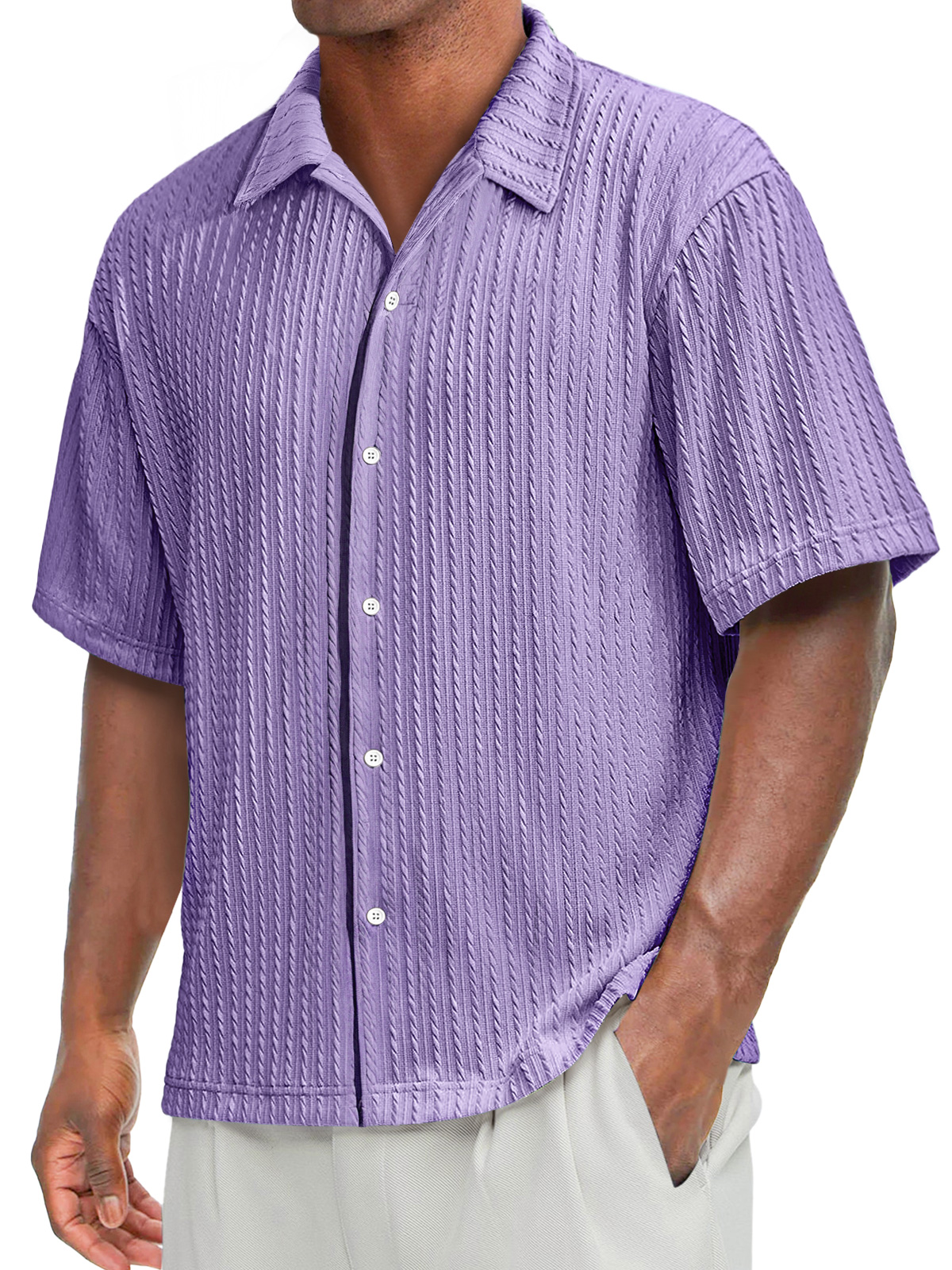 Men's Daily Texture Casual Lapel Solid Color Comfortable Short-sleeved Shirt