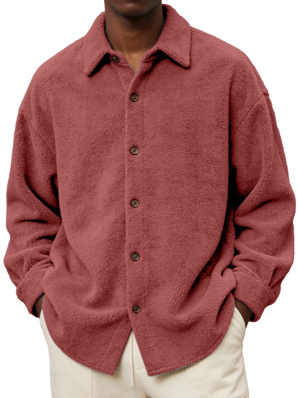 Men's Comfortable And Soft Fleece Long-sleeved Collared Shirt