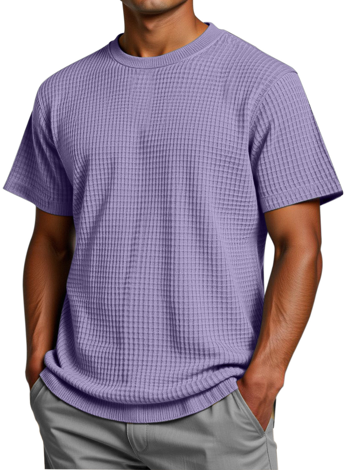 Men's Solid Color Comfortable Loose Waffle Texture Short-sleeved T-shirt