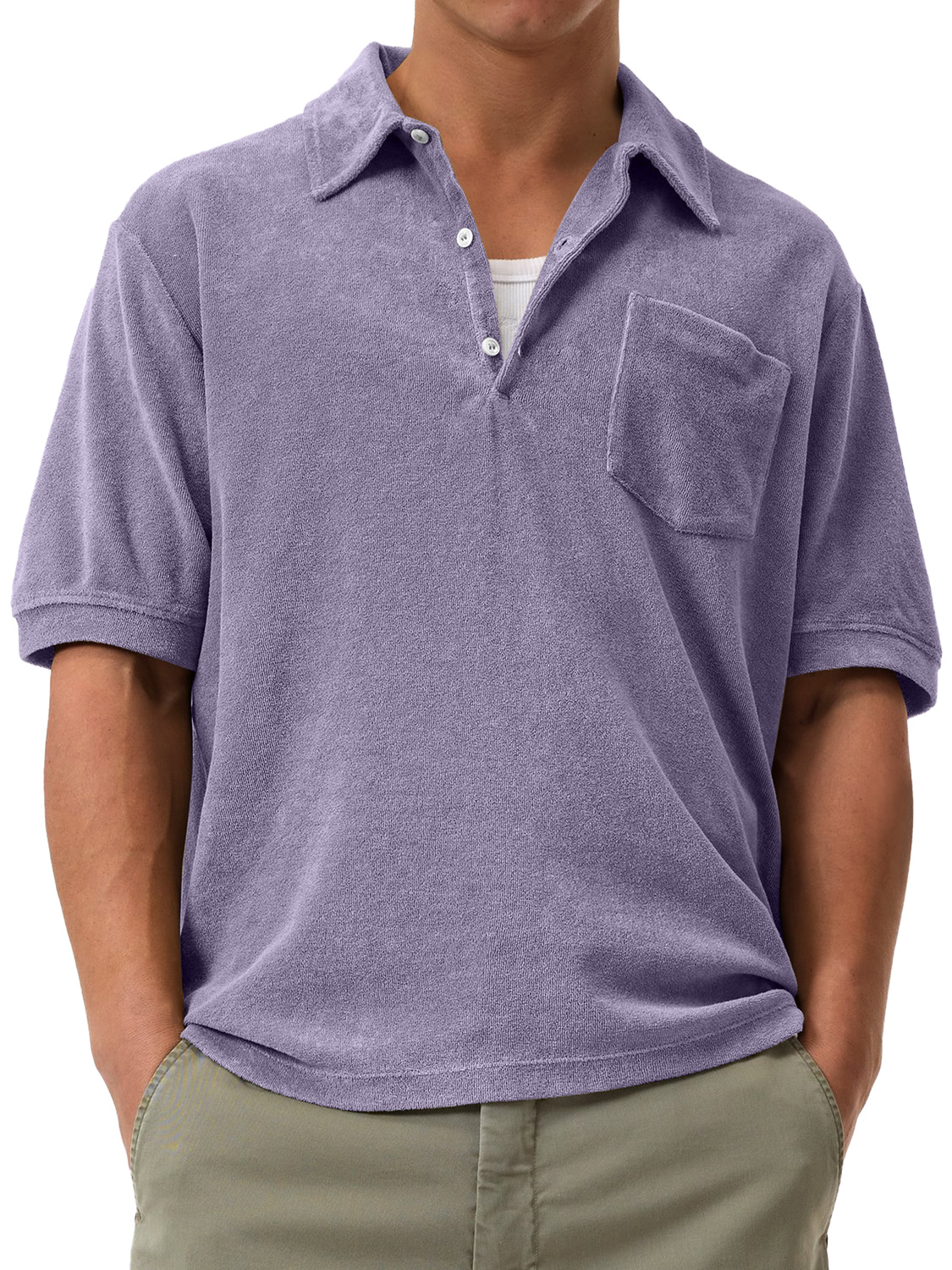 Men's Daily Casual Suede Lapel Button Solid Color Comfortable Short-Sleeved Polo Shirt