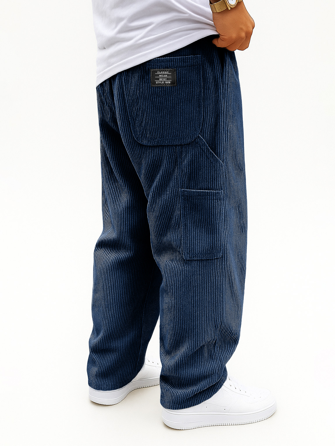 Men's Fashion Casual Outdoor Workwear Pocket Corduroy Fabric Drawstring Loose Trousers