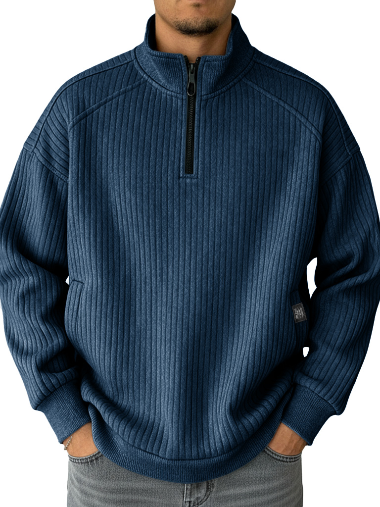 Men's Fashionable Casual Drop-Shoulder Patchwork Stand Collar Sweatshirt