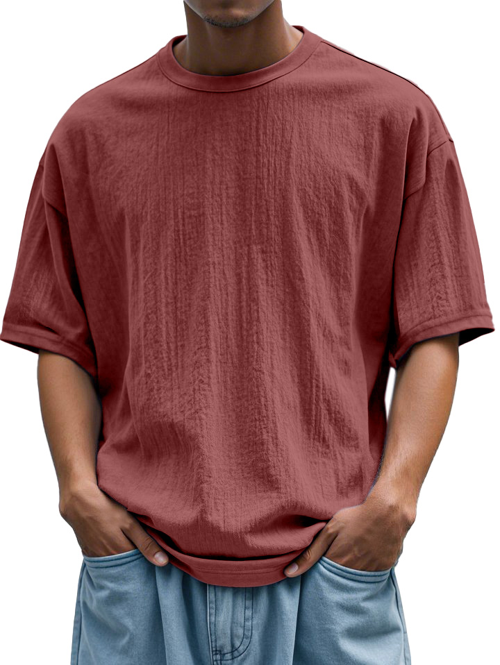 Men's Daily Loose And Simple Solid Color Round Neck Short-sleeved T-shirt