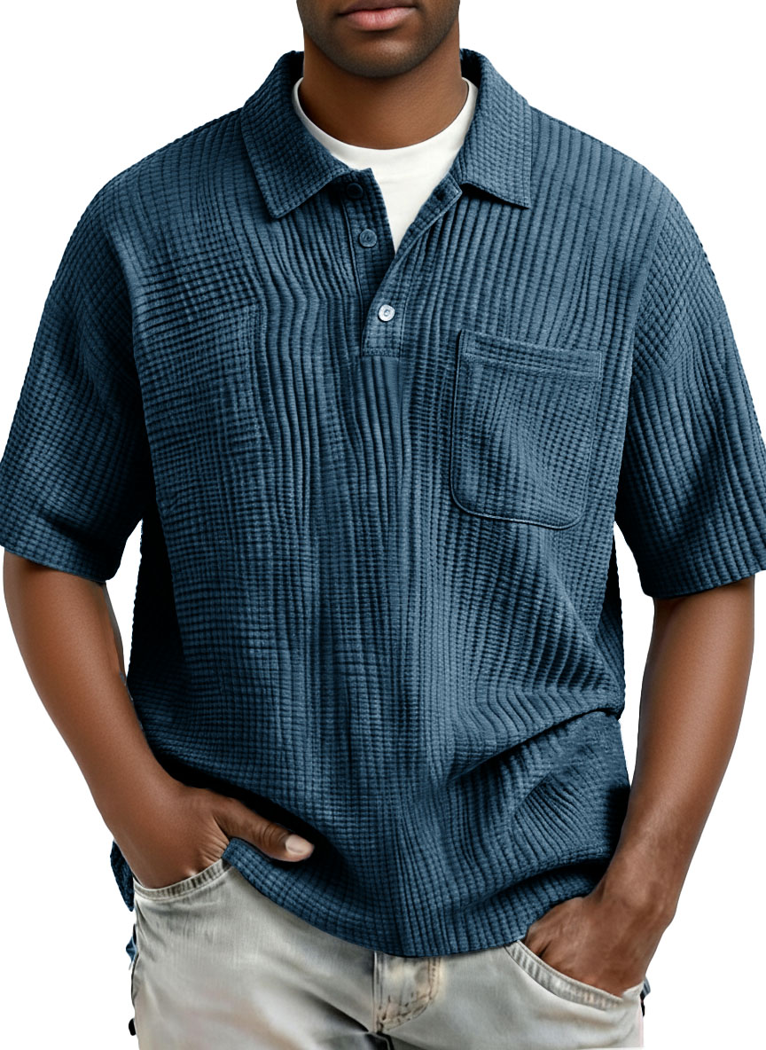 Men's Fashion Casual Pleated Fabric Short-Sleeve Polo Shirt