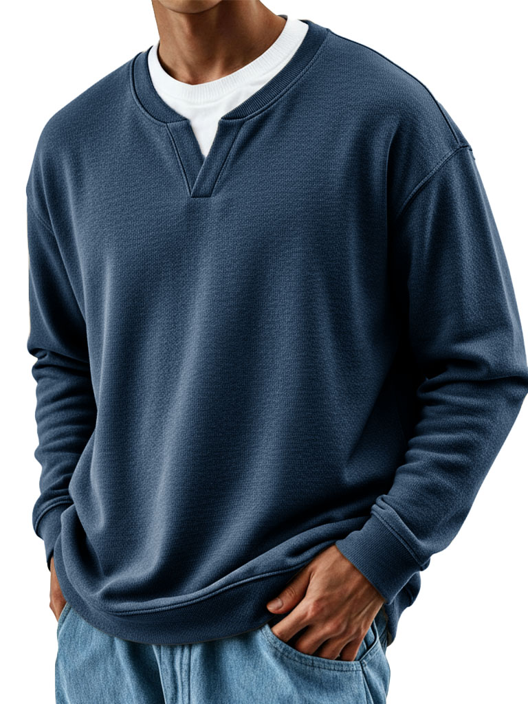 Men's Stylish Casual Retro V-neck Loose-fitting Long-sleeved Sweatshirt