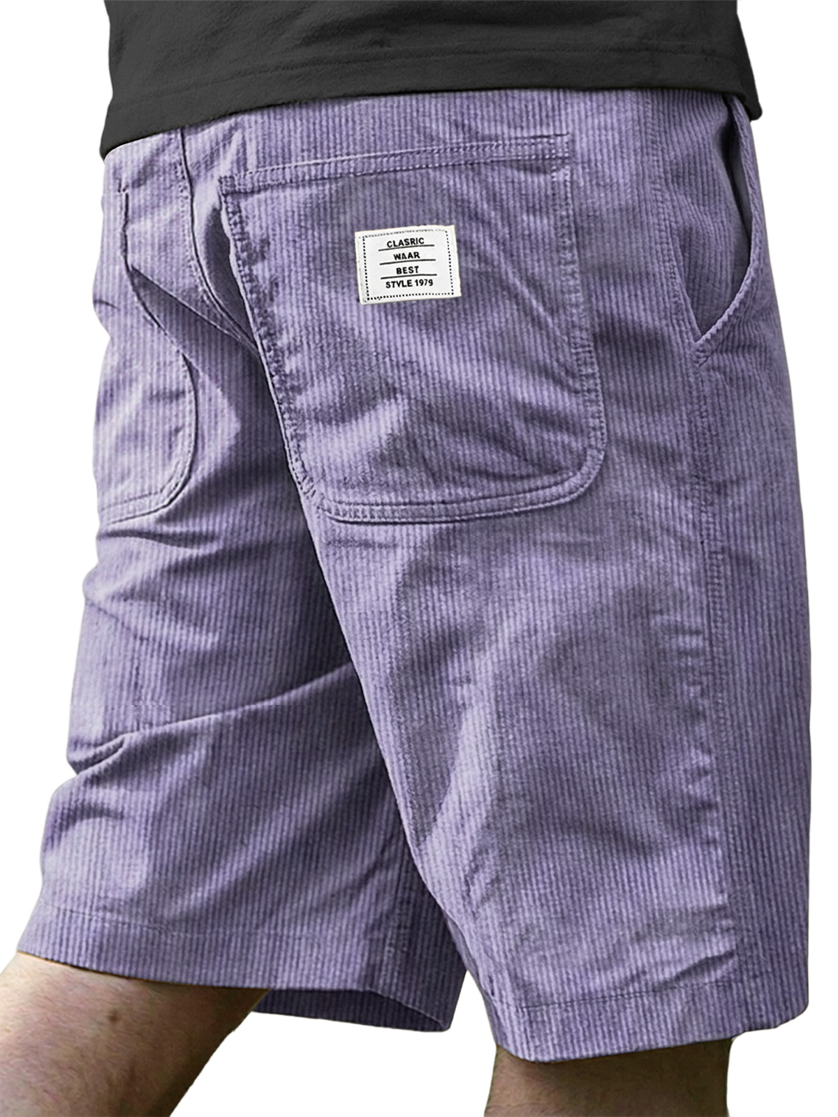 Men's Retro Corduroy Embroidered Logo Casual Shorts