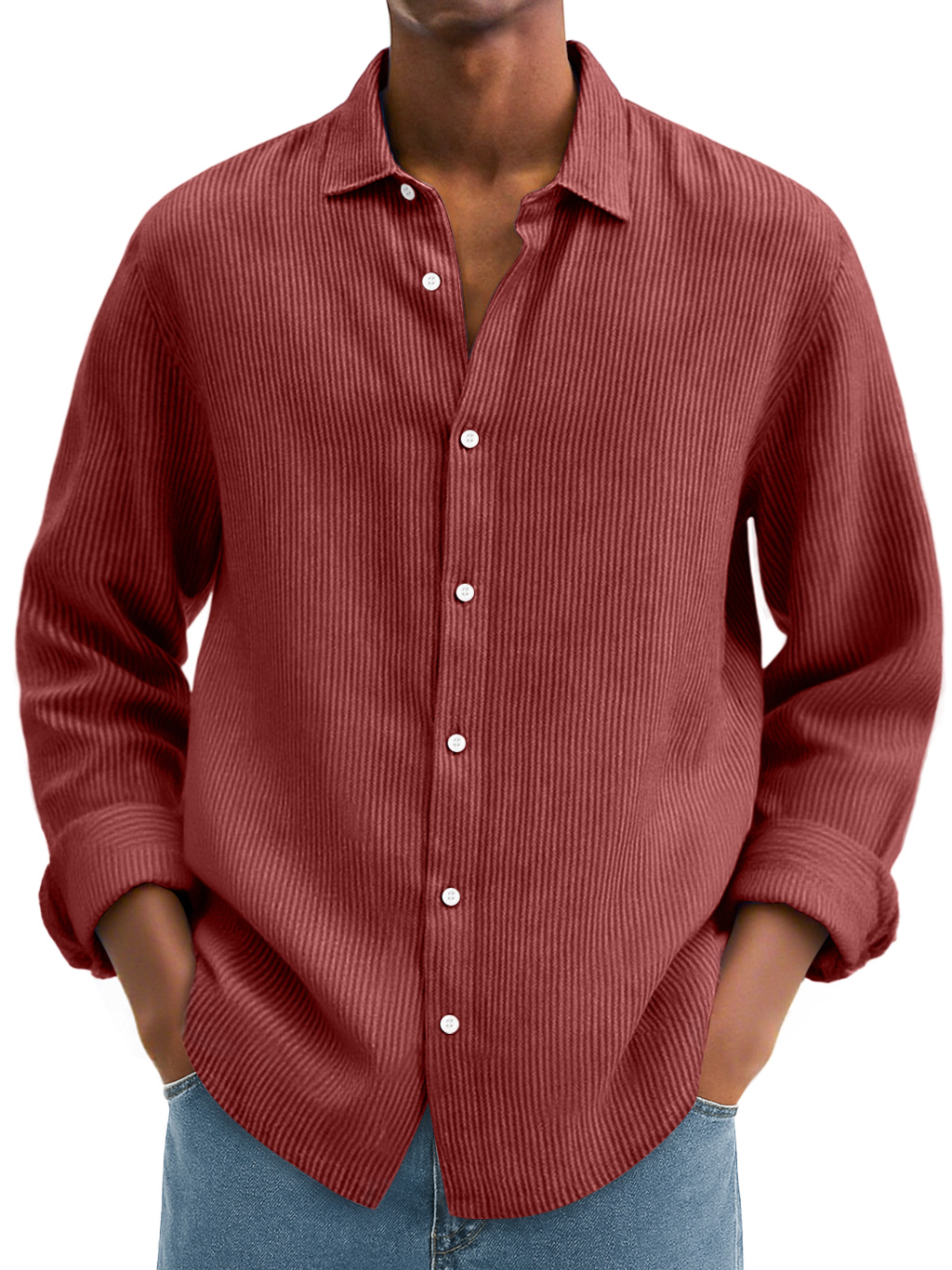 Men's Daily Corduroy Casual Solid Color Long-sleeved Shirt