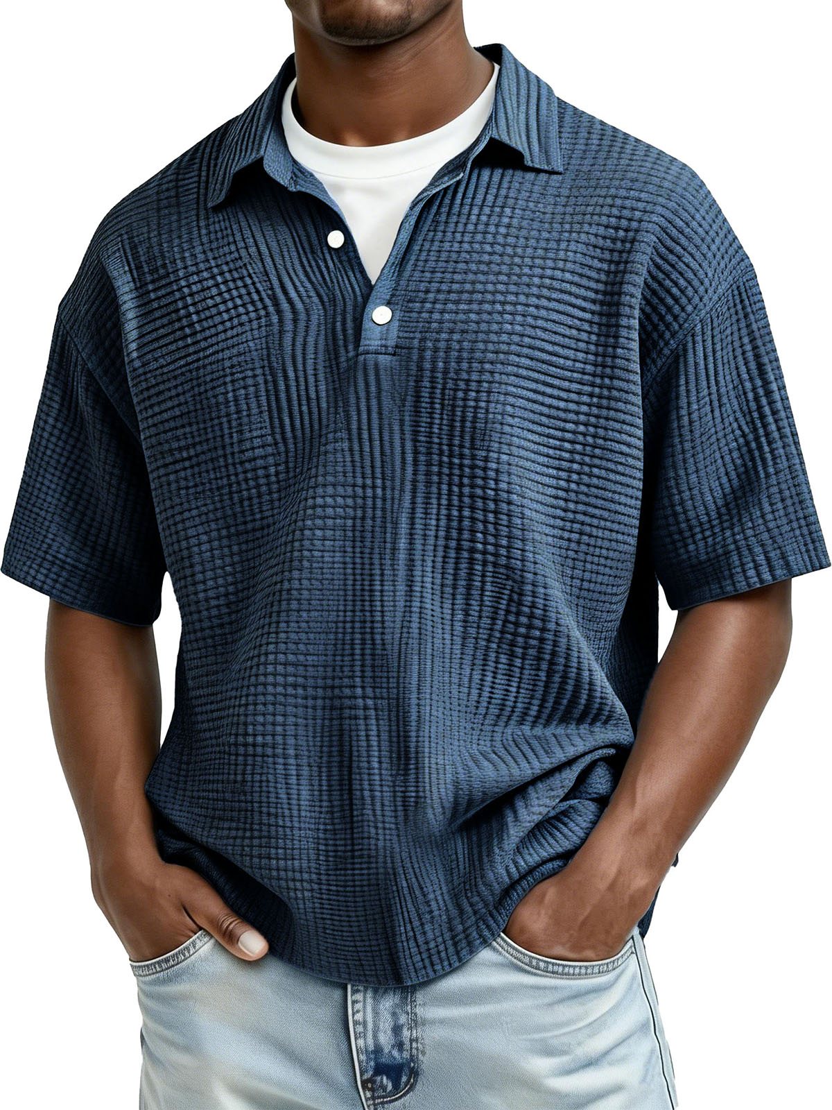 Men's Fashion Casual Pleated Fabric Short-Sleeve Polo Shirt
