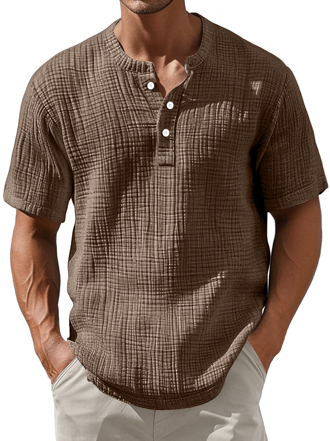 Men's Daily Pleated Casual Comfort Short Sleeve Henley Shirt
