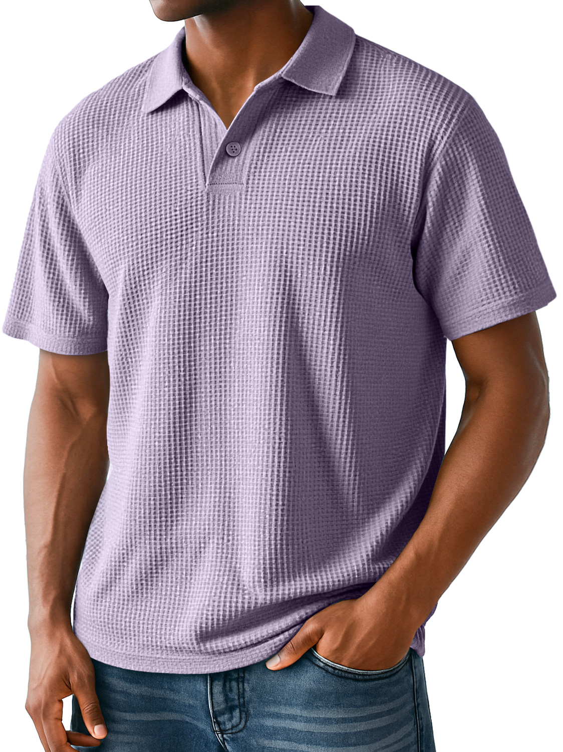 Men's Daily Casual Waffle Lapel Simple Short-sleeved Polo Shirt