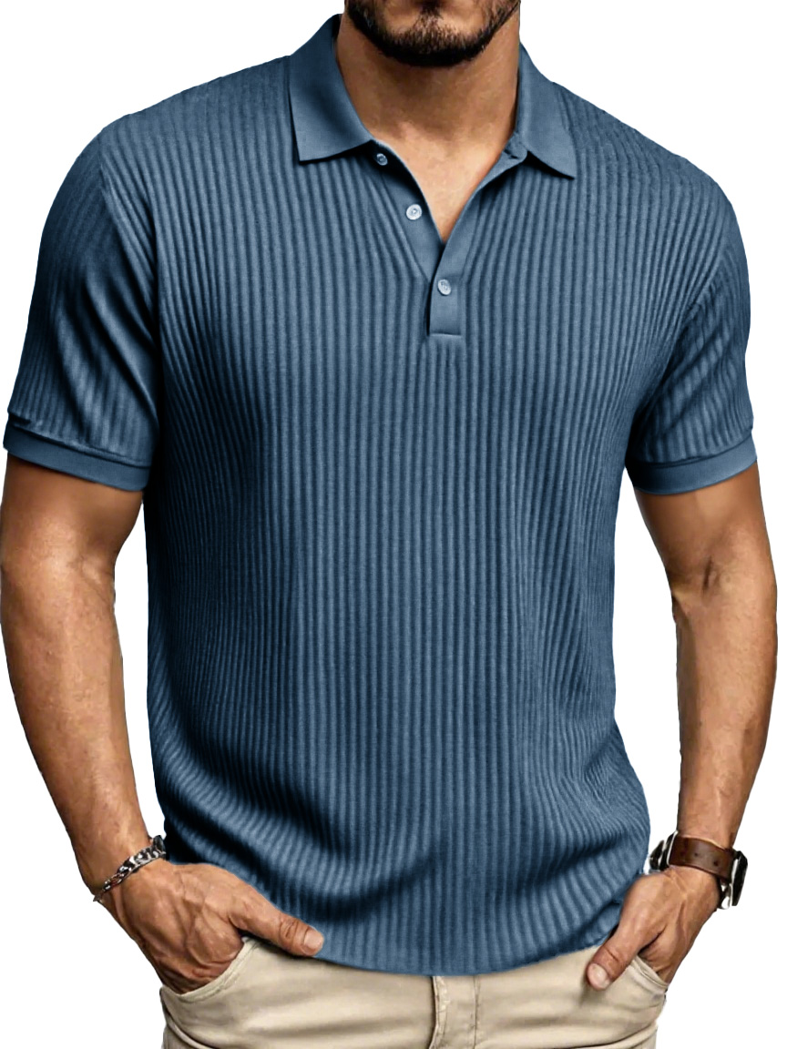 Men's Fashion Daily Striped Fabric Pocket Lapel Polo Shirt