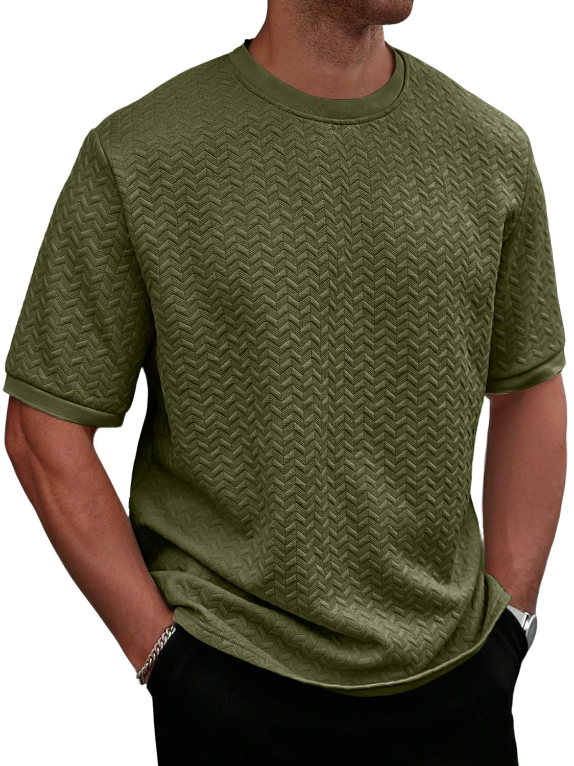 Men's Daily Round Neck Texture Casual Solid Color Comfortable Short-sleeved T-shirt