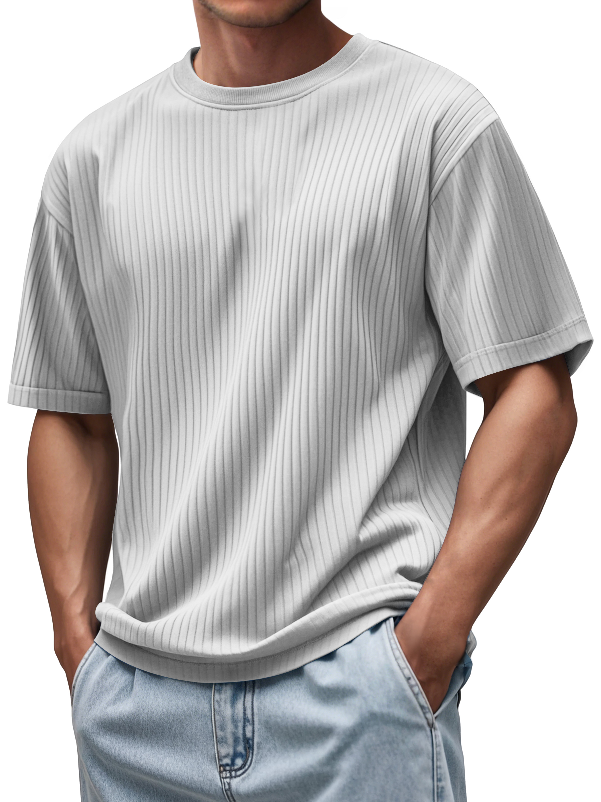 Men's Daily Round Neck Pitted Texture Casual Short-sleeved T-shirt