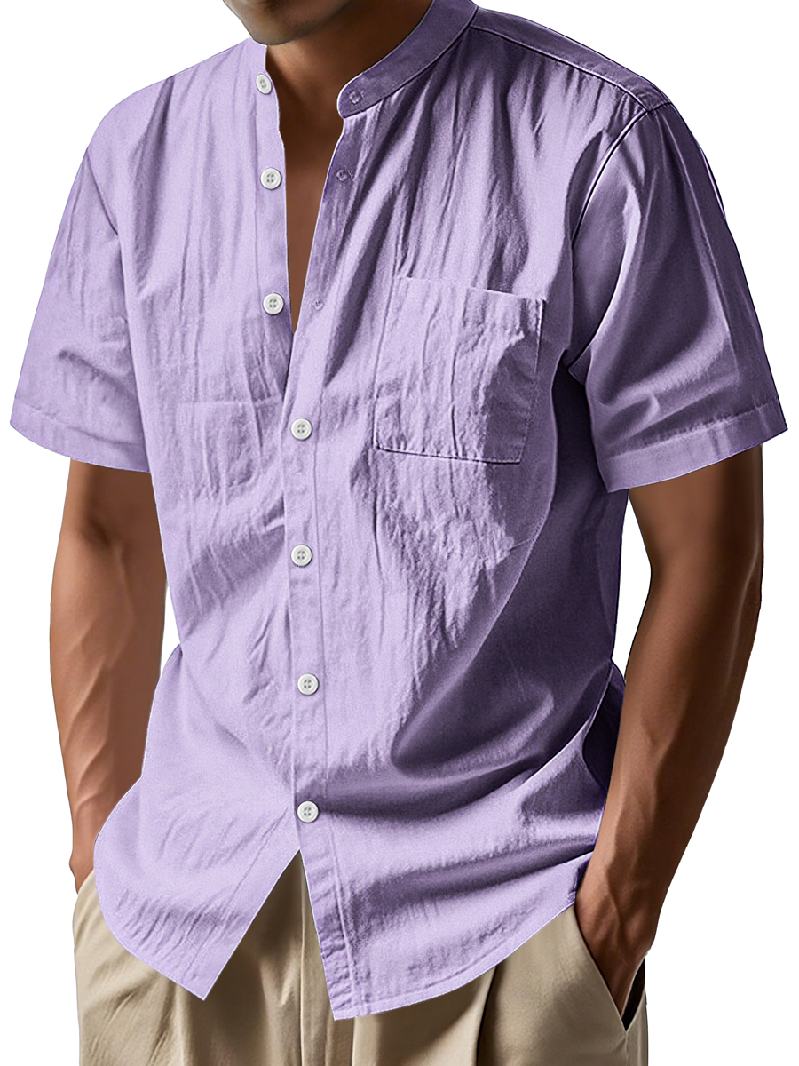 Men's Daily Stand-up Collar Casual Comfortable Short-sleeved Shirt