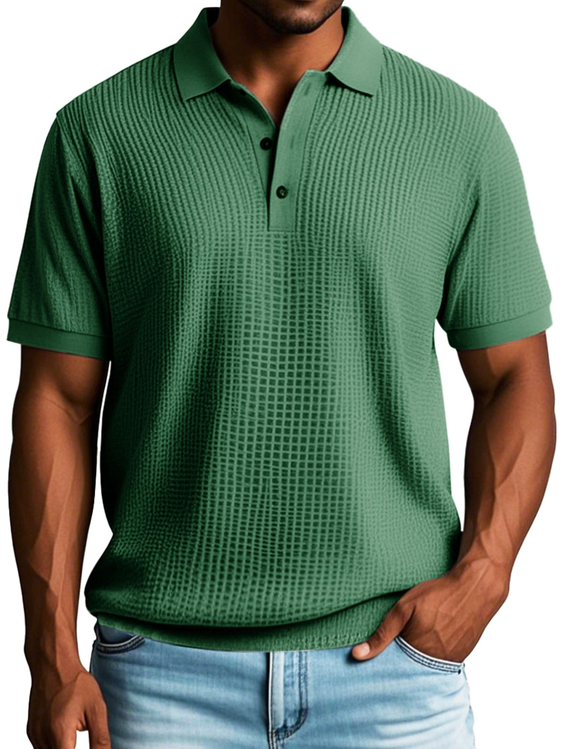 Men's Fashion Casual Waffle Fabric Short Sleeve Polo Shirt