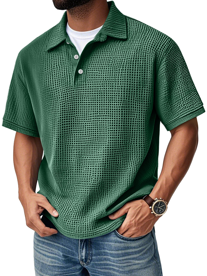 Men's Fashion Daily Waffle Lapel Casual Short Sleeve POLO Shirt
