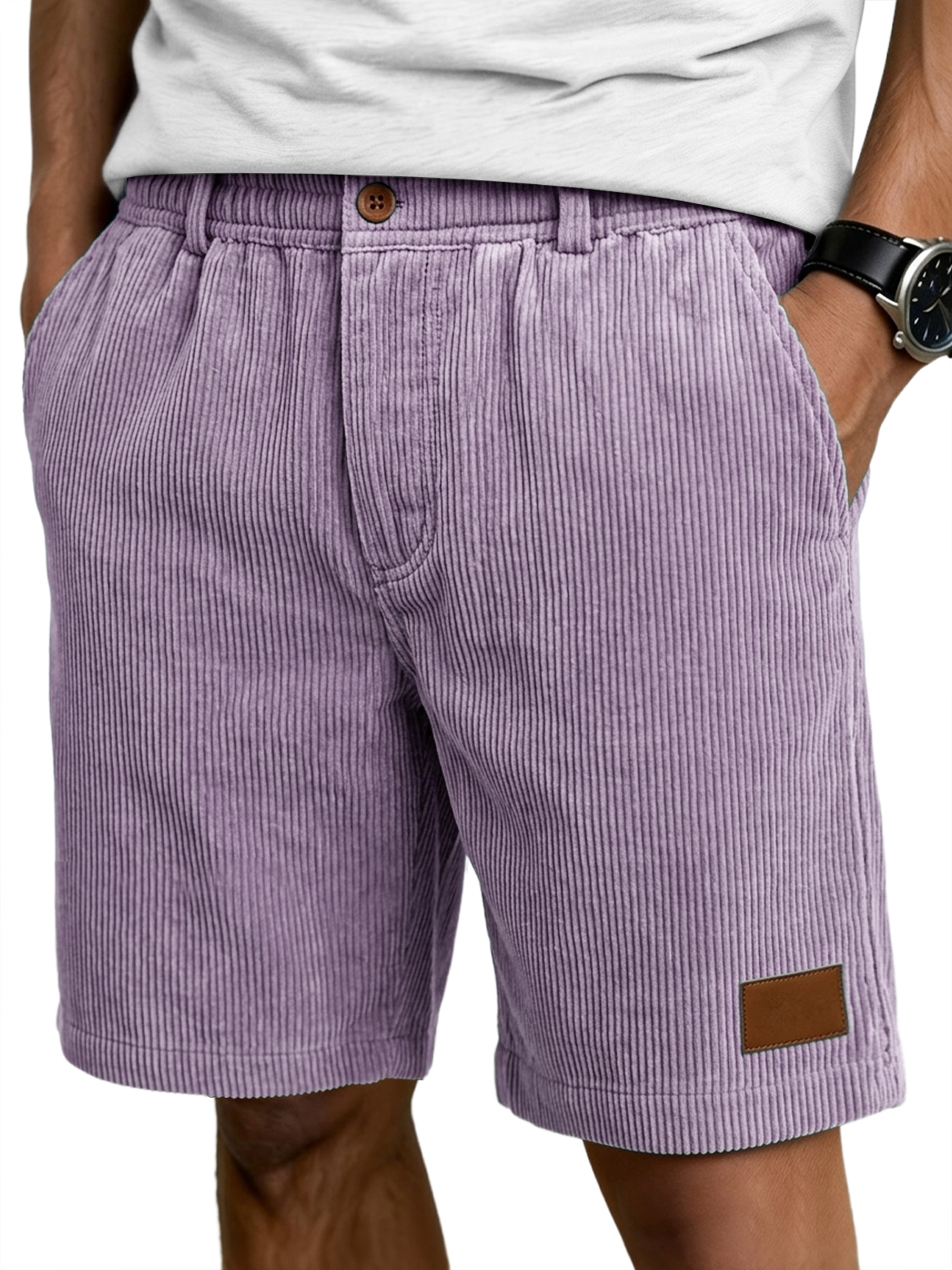 Men's Retro Corduroy Embroidered Label Casual Shorts