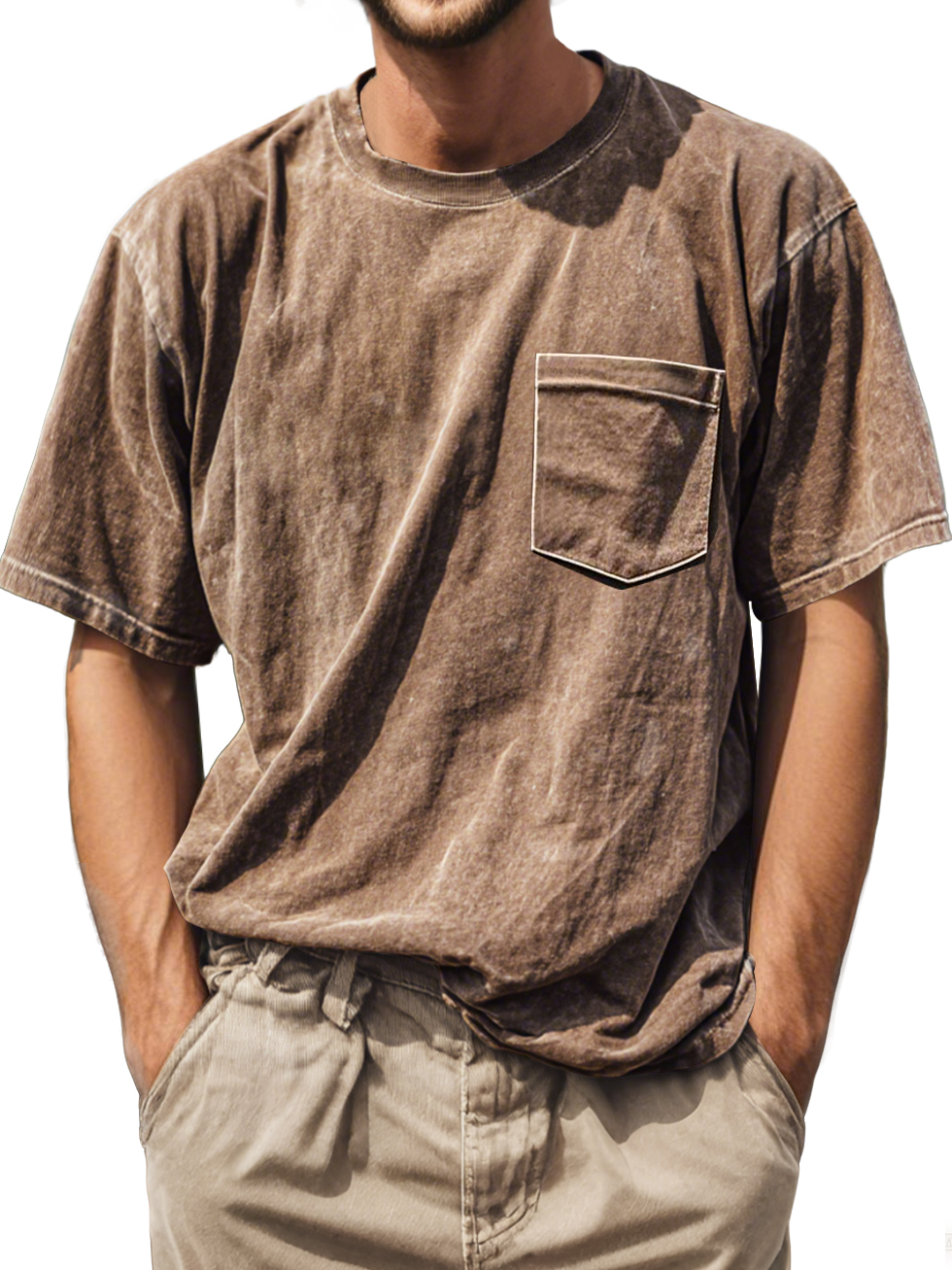 Men's Retro Daily Casual Round Neck Pocket Comfortable Short Sleeve T-shirt