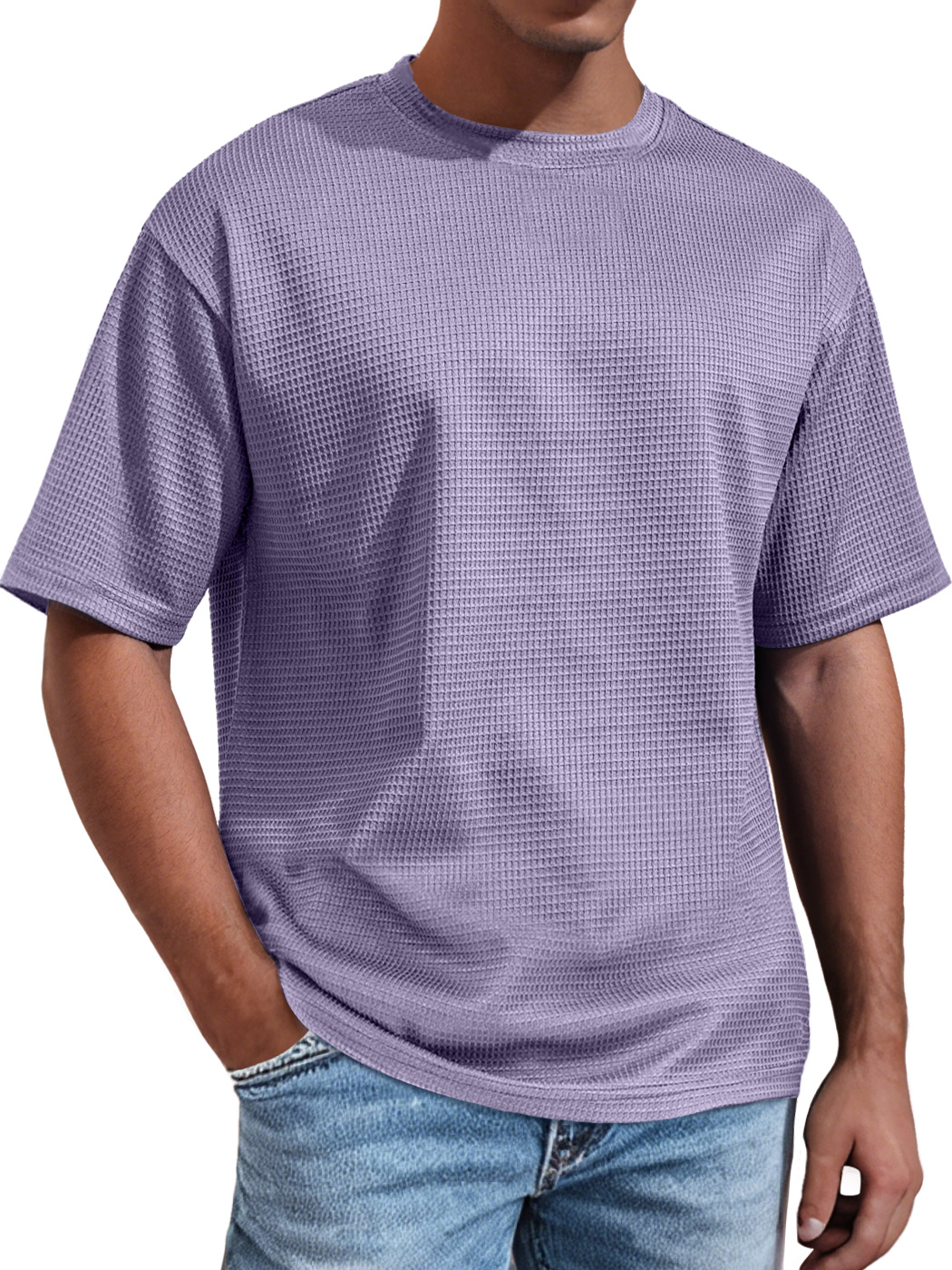 Men's Daily Round Neck Waffle Casual Solid Color Comfortable Short Sleeve T-shirt