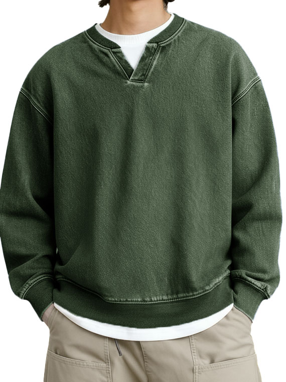 Men's Fashionable Casual Retro Faux Two-Piece V-Neck Long-Sleeved Top