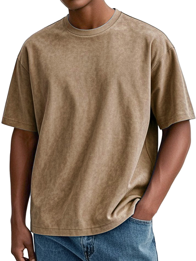 Men's Daily Round Neck Suede Casual Comfortable Short-sleeved T-shirt