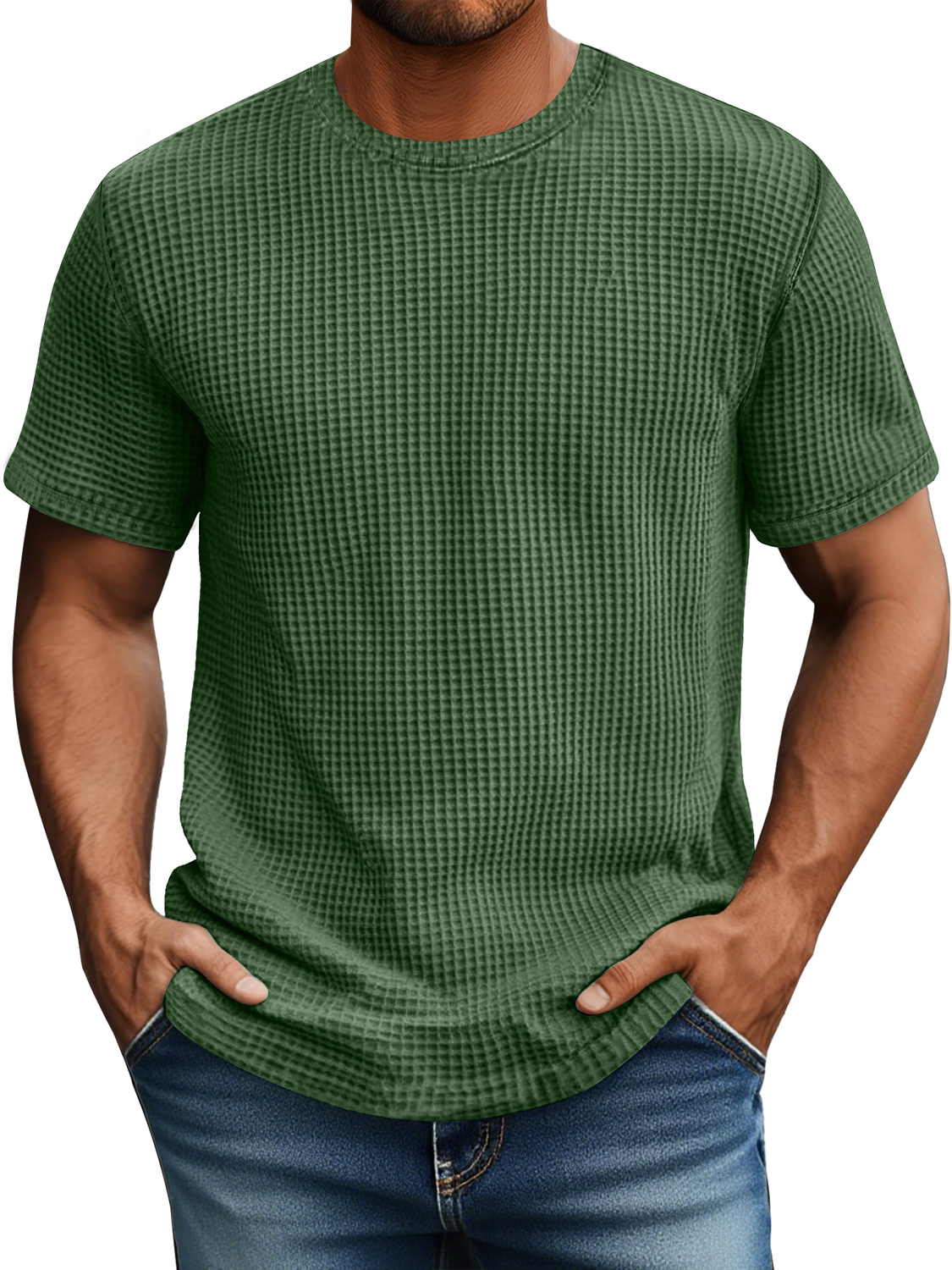 Men's Daily Waffle Casual Round Neck Comfortable Short Sleeve T-Shirt