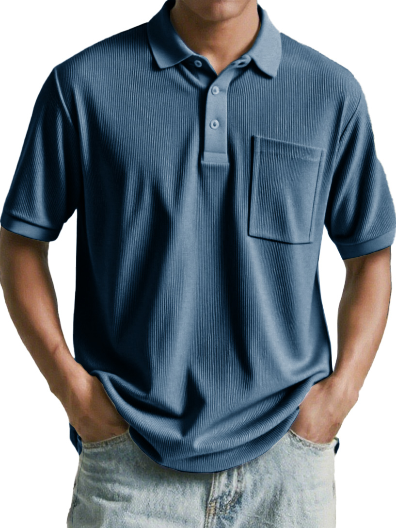 Men's Fashion Retro Corduroy Ribbed Pocket Short-sleeved Polo Shirt