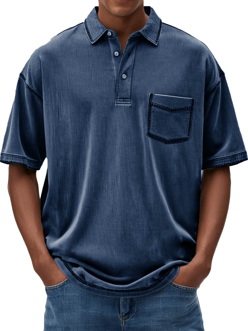 Men's Fashion Casual Hemp Fabric Lapel Short-sleeved Polo Shirt