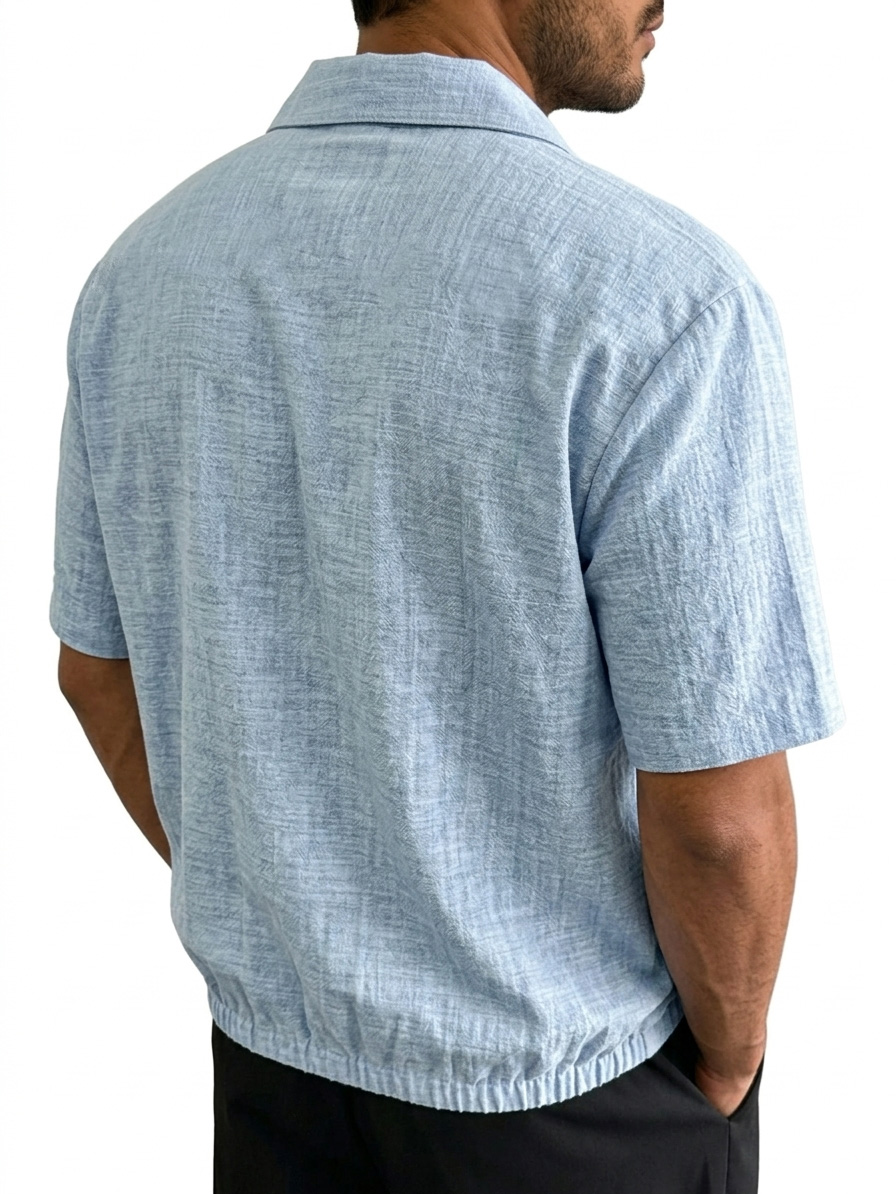 Men's Linen-style Collared Faux Two-piece Casual Comfortable Short-sleeved Polo Shirt