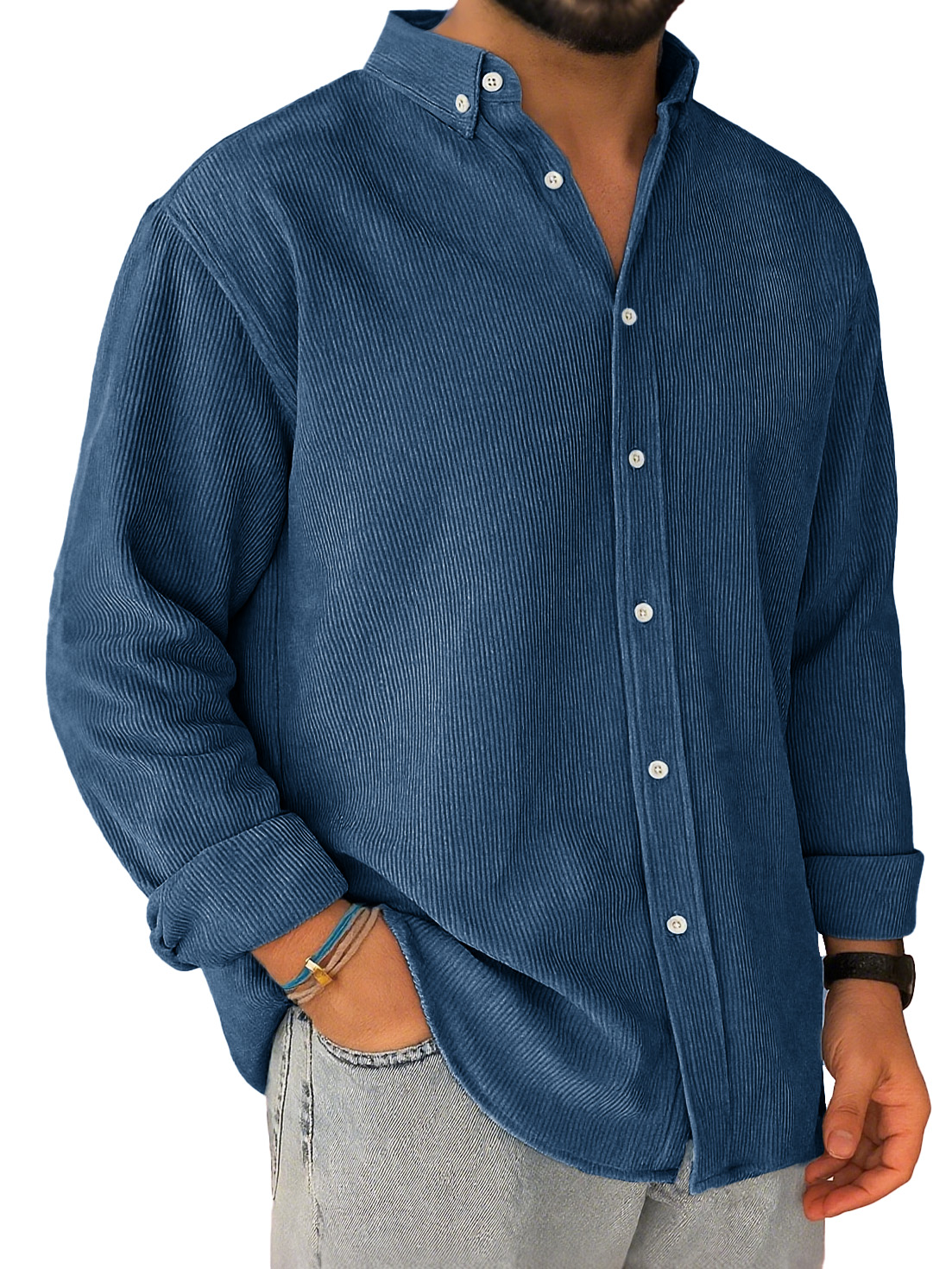 Men's Casual Corduroy Loose-fitting Long-sleeved Lapel Shirt