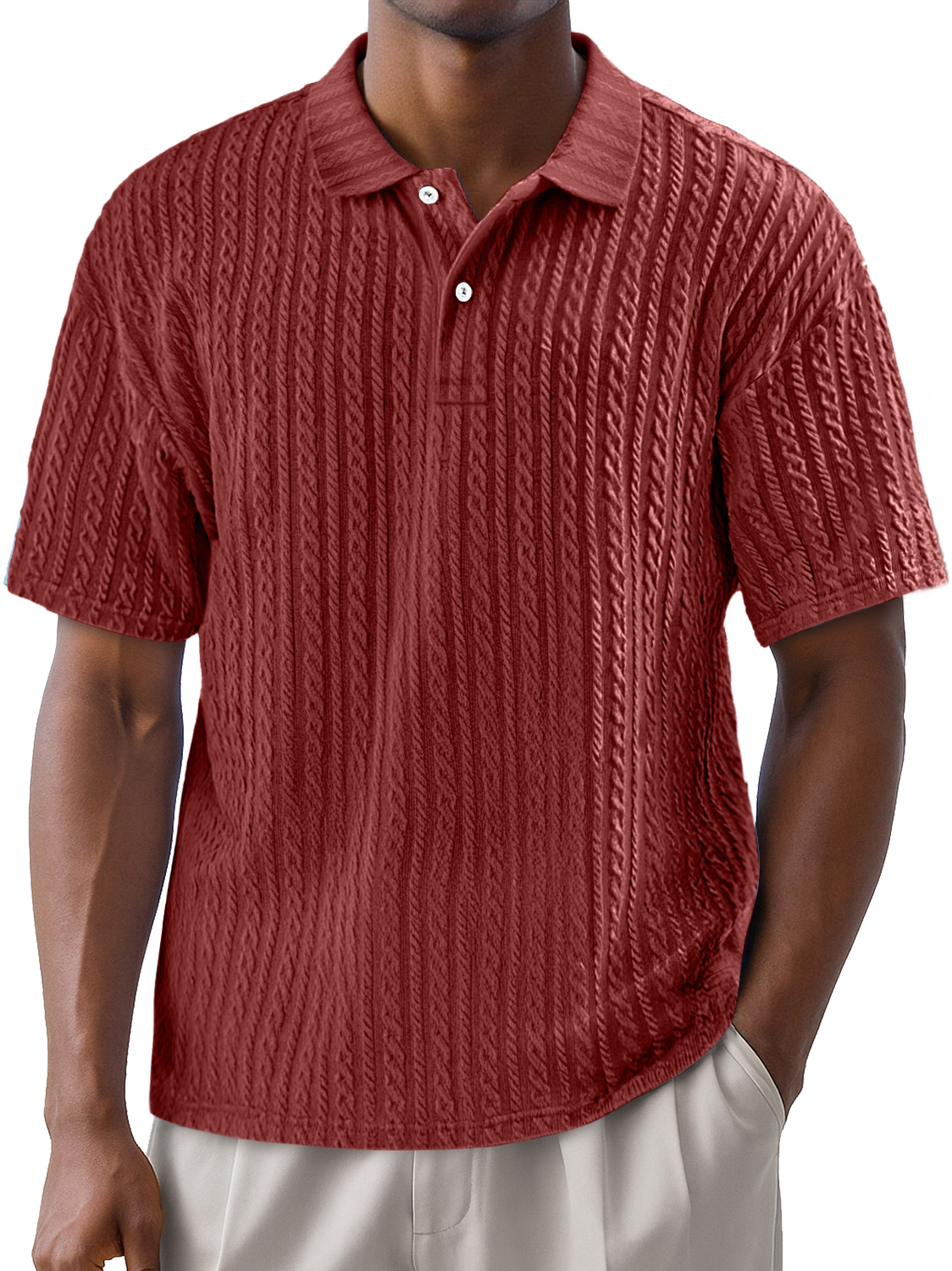 Men's Simple Texture Daily Lapel Button Casual Solid Color Short-sleeved Polo Shirt