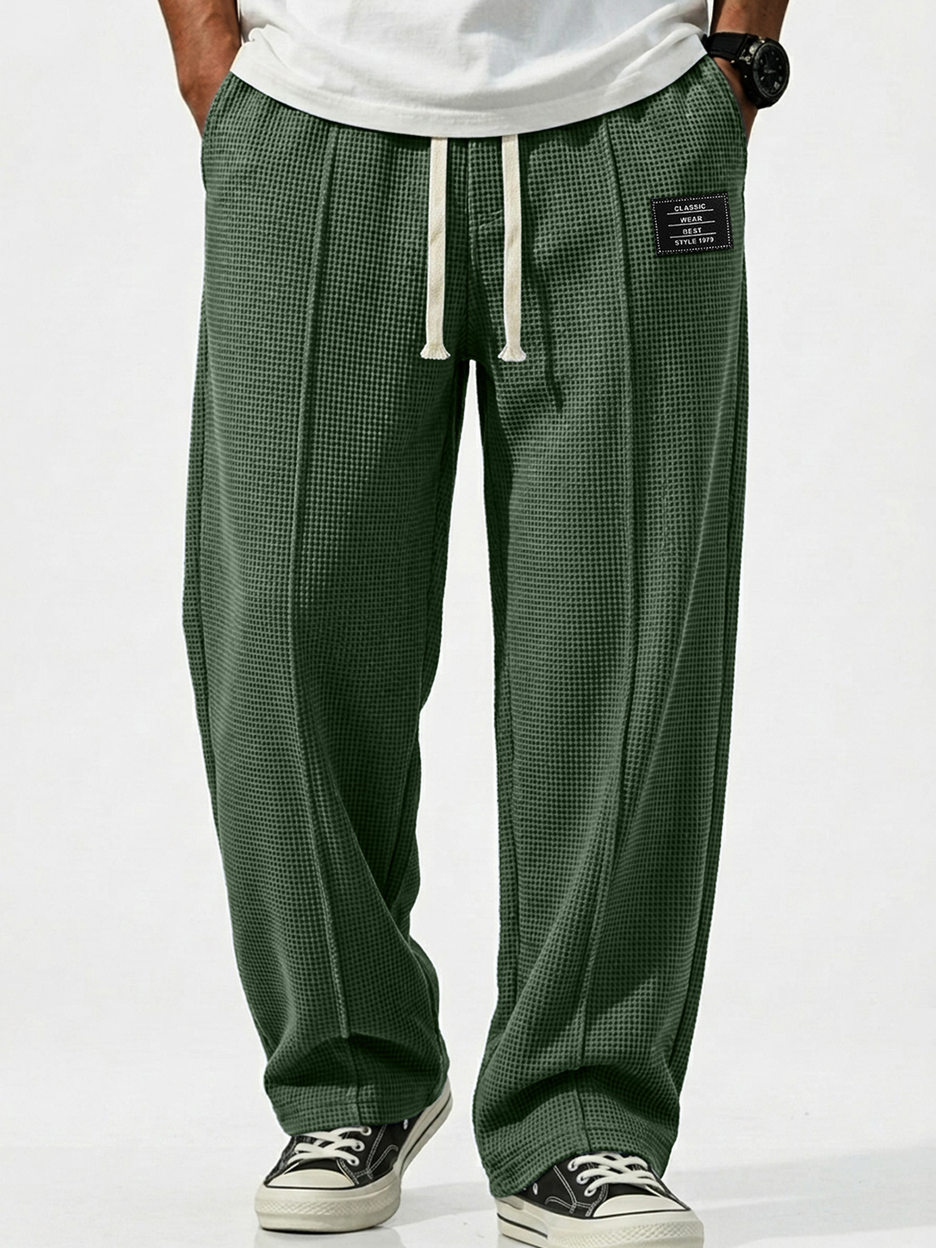 Men's Waffle Breathable Embroidered Logo Casual Trousers