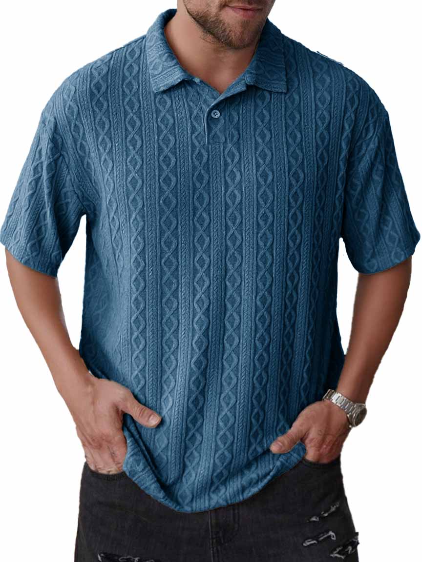 Men's Fashion Daily Casual Jacquard Fabric Lapel Short-sleeved Polo Shirt