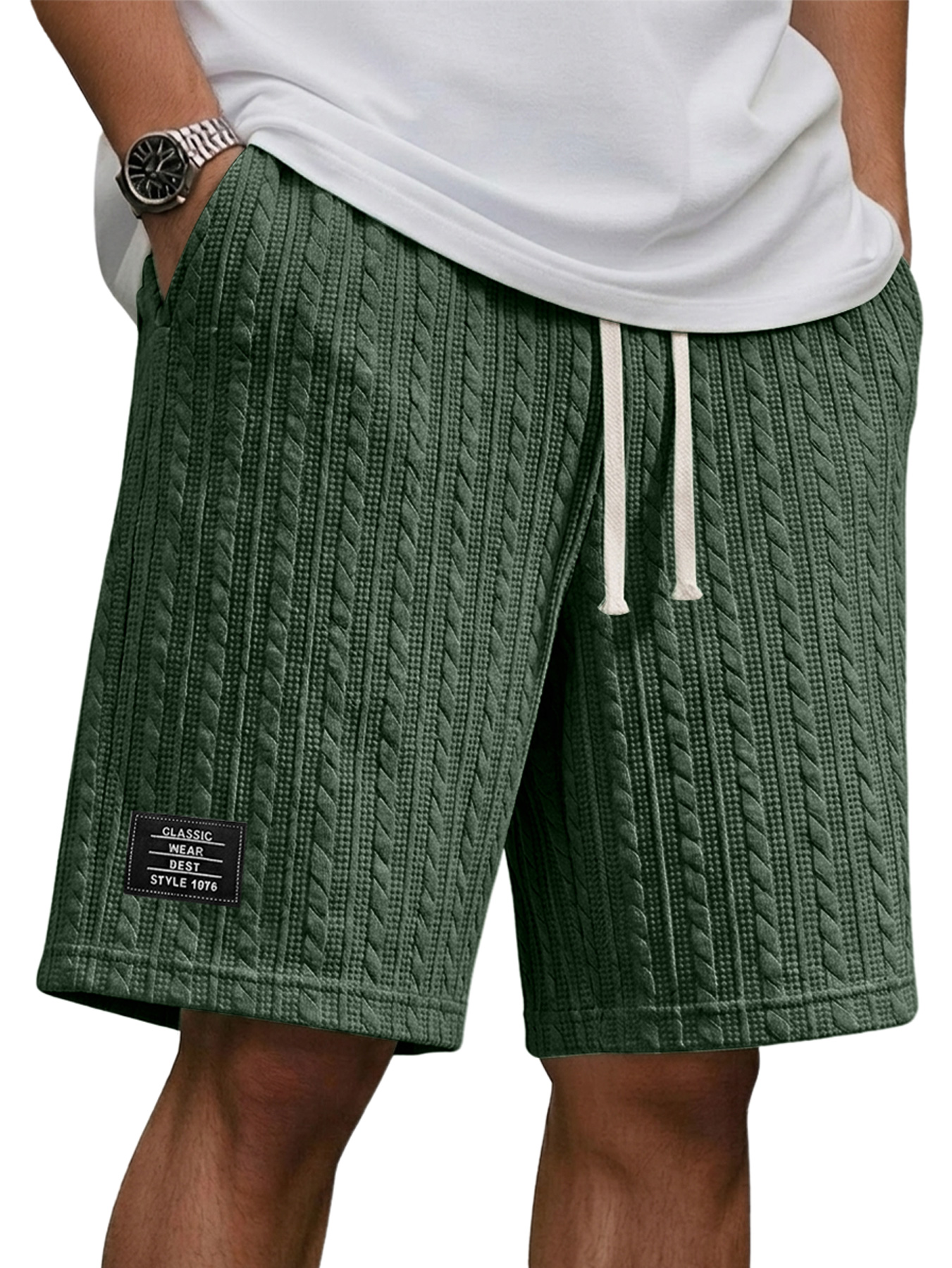 Men's Relaxed-fit Shorts With Jacquard Texture And Embroidered Logo