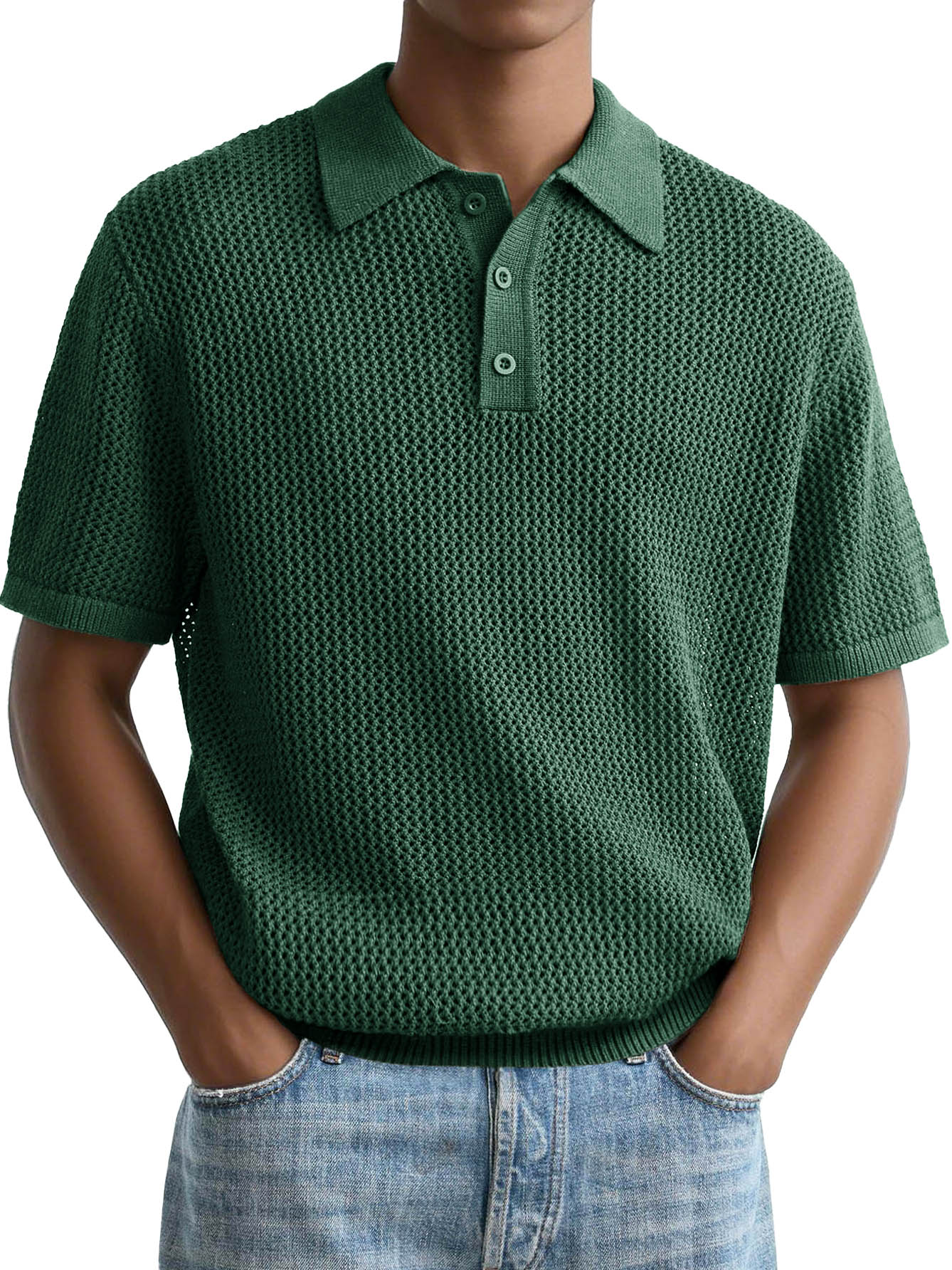 Men's Fashion Casual Retro Texture Fabric Short-sleeved Lapel Polo Shirt