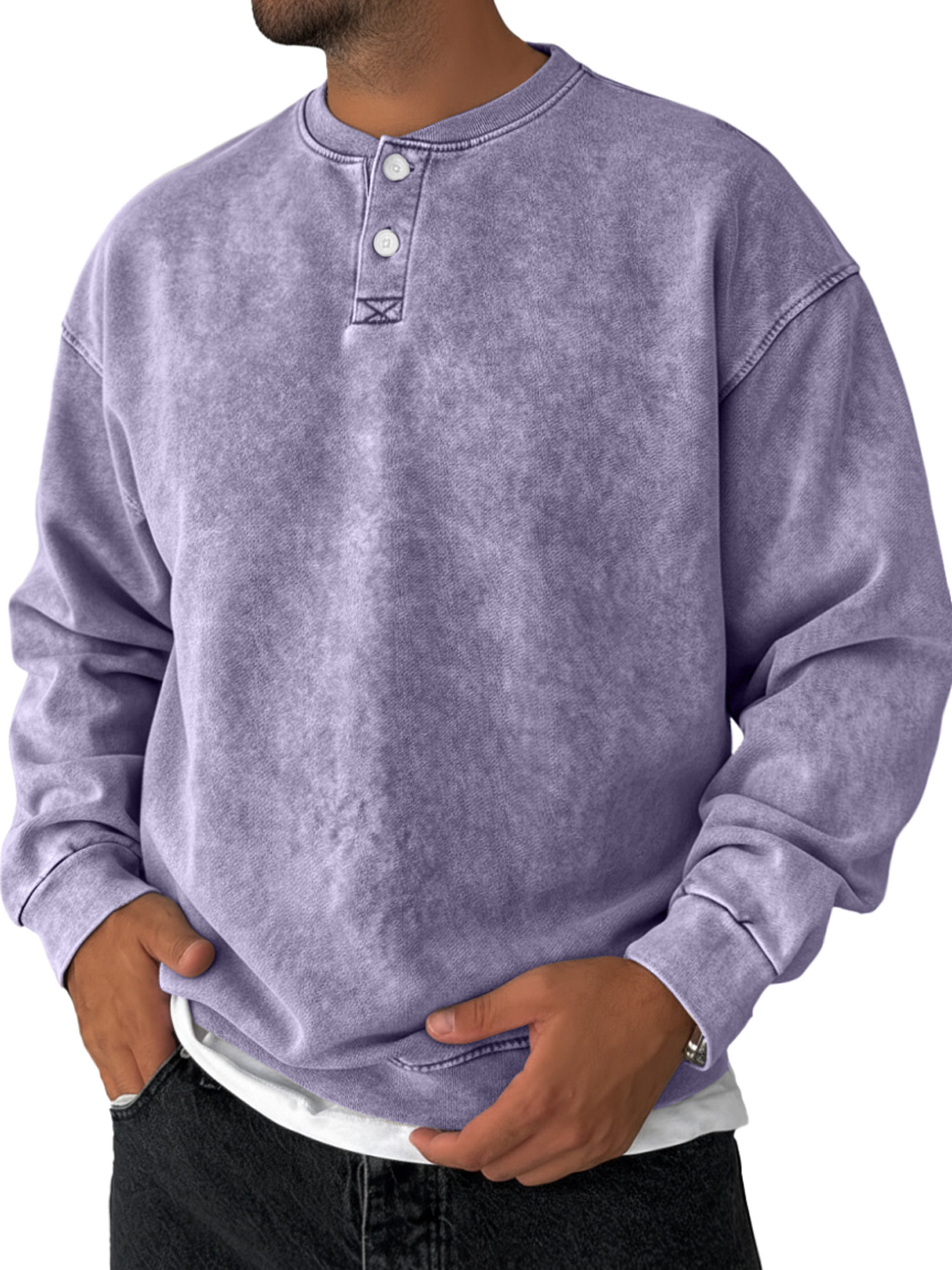 Men's Retro Solid Color Casual Loose Henley Sweatshirt