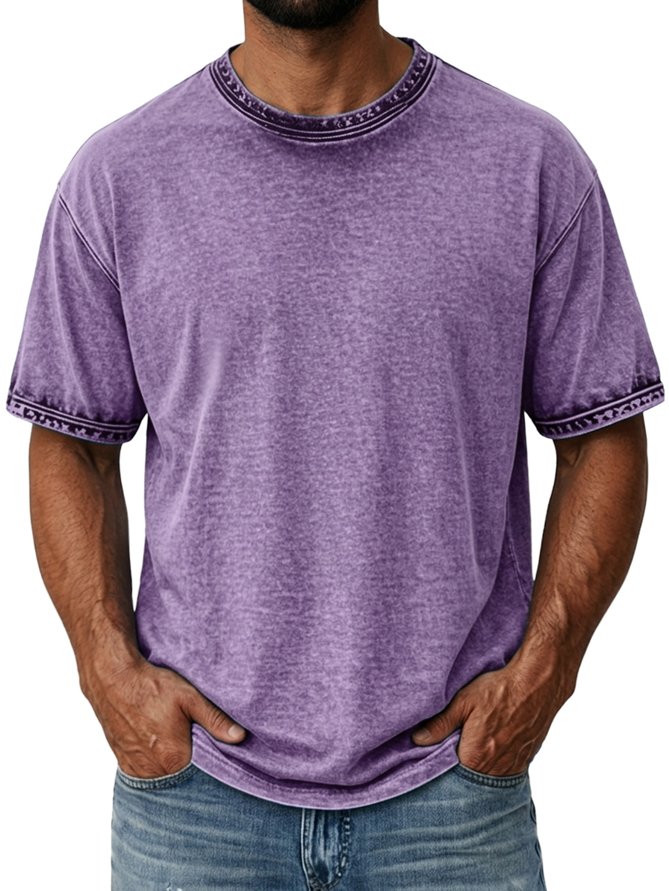 Men's Retro Distressed Pure Cotton Washed Casual Short-Sleeve T-Shirt