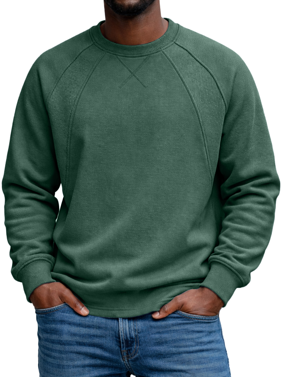 Men's Everyday Crew Neck Raglan Sleeve Patchwork Design Casual Long-sleeved T-shirt