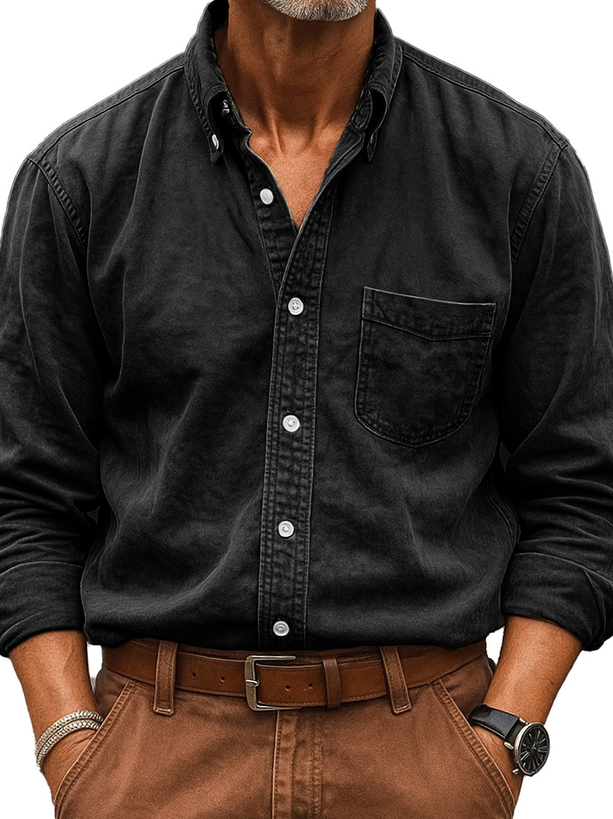 Men's Wear Fashionable Retro Vintage Vintage Pocket Lapel Loose Long-sleeved Shirt
