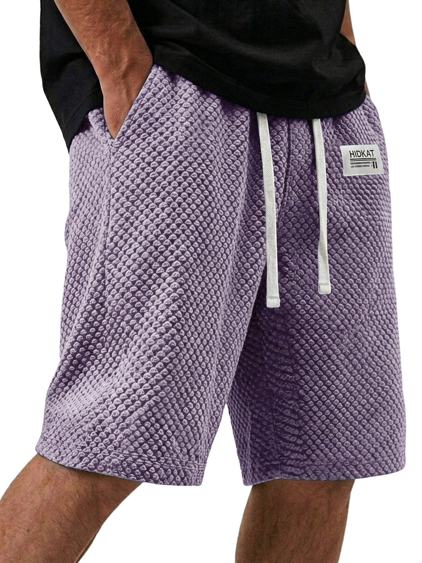 Men's Casual Textured Embroidered Logo Loose Shorts