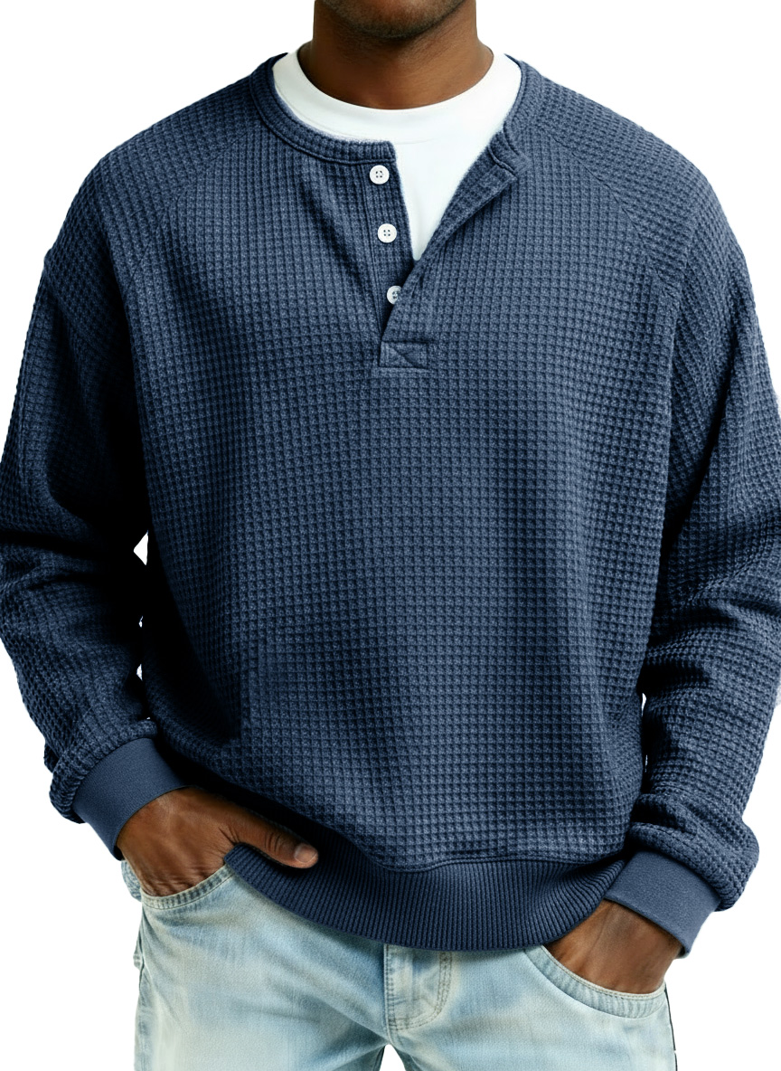 Men's Fashion Casual Waffle Fabric Raglan Long-Sleeve Top