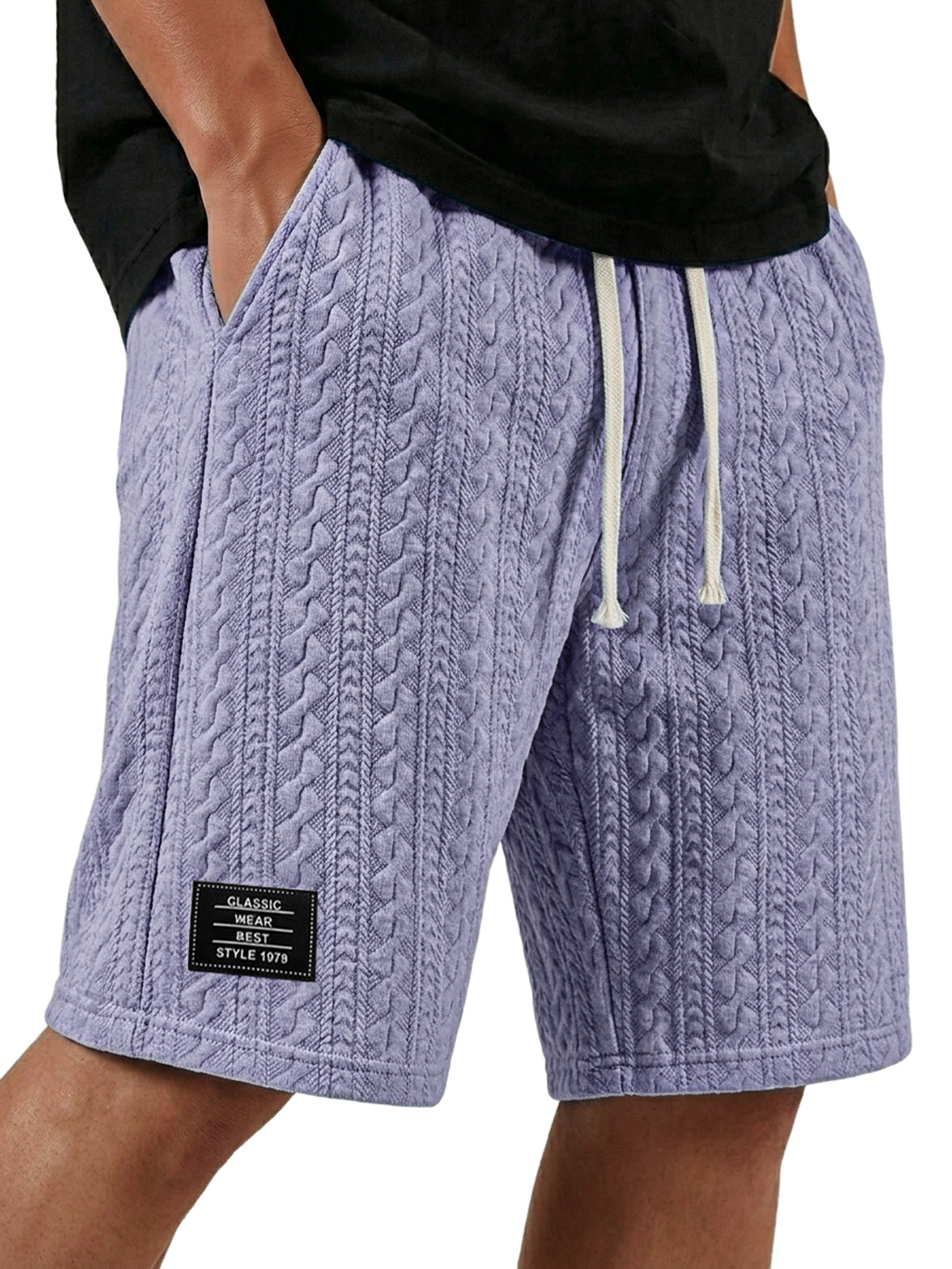 Men's Textured Embroidered Logo Casual Loose Comfort Shorts