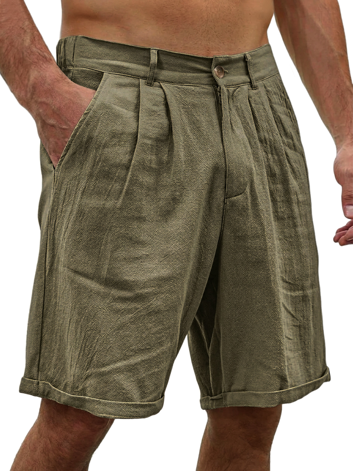 Men's Basic Cotton And Linen Button Casual Comfortable Shorts