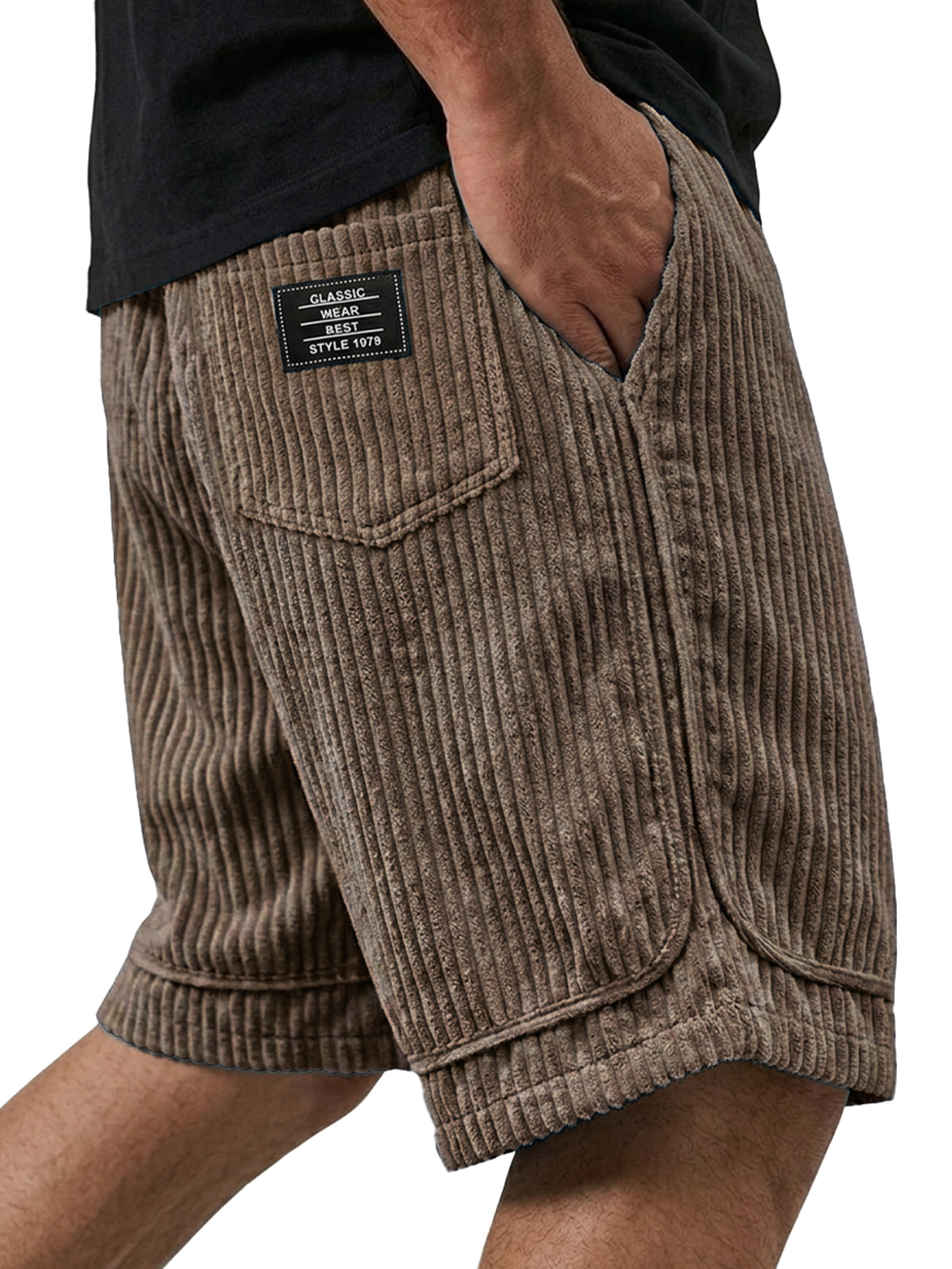 Men's Retro Corduroy Embroidered Logo Casual Loose Shorts
