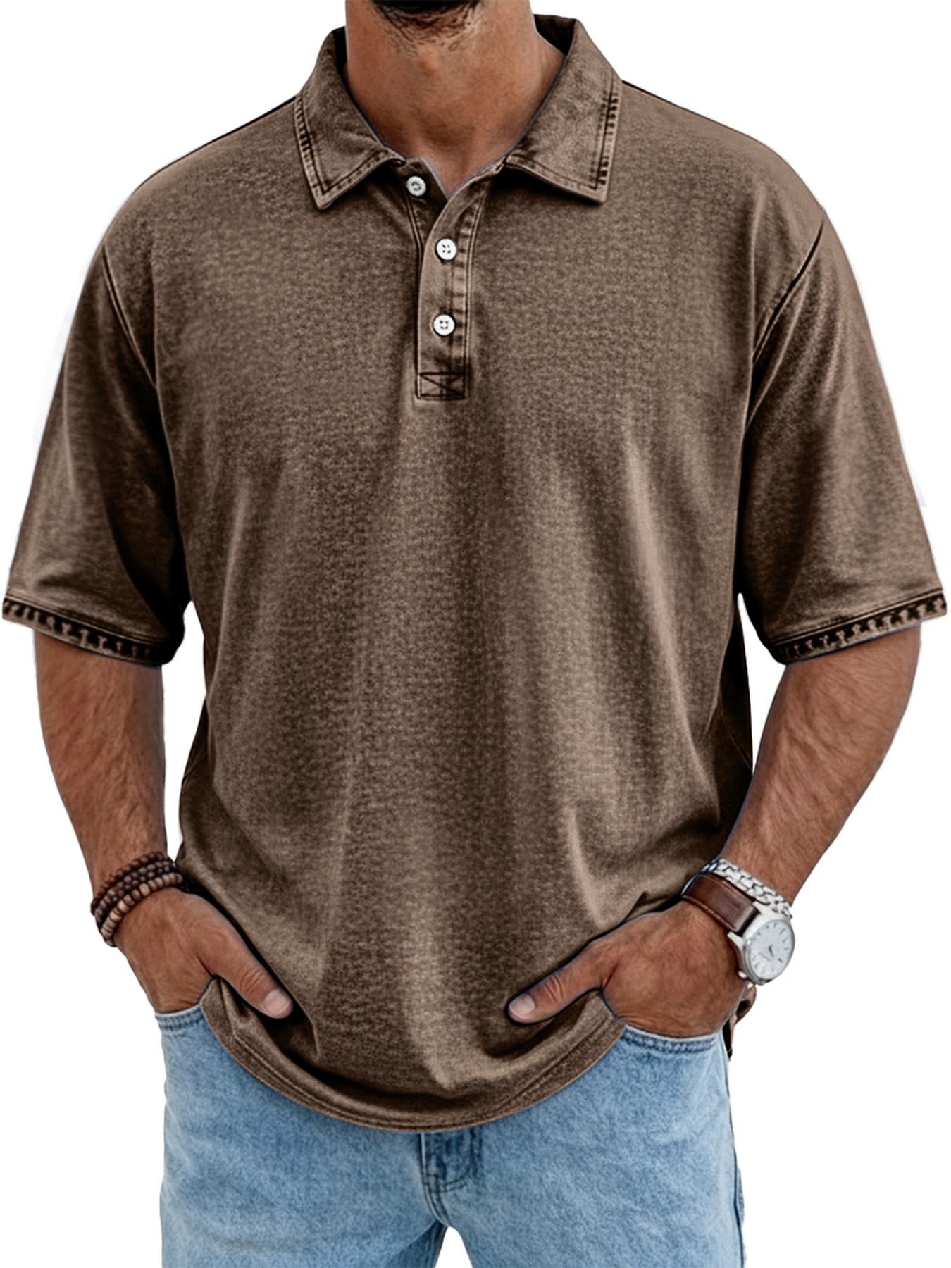 Men's Casual Retro Collar Button-Down Short-Sleeve Polo Shirt