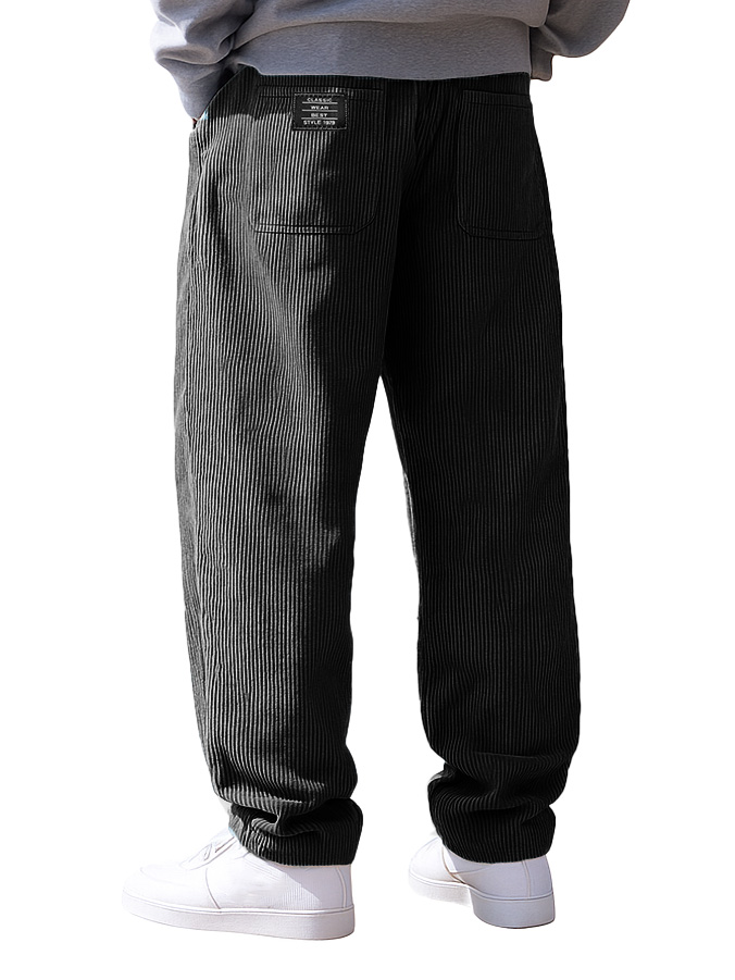 Men's Stylish Everyday Corduroy Fabric Pocket Loose Drawstring Elastic Waist Embroidered Logo Trousers