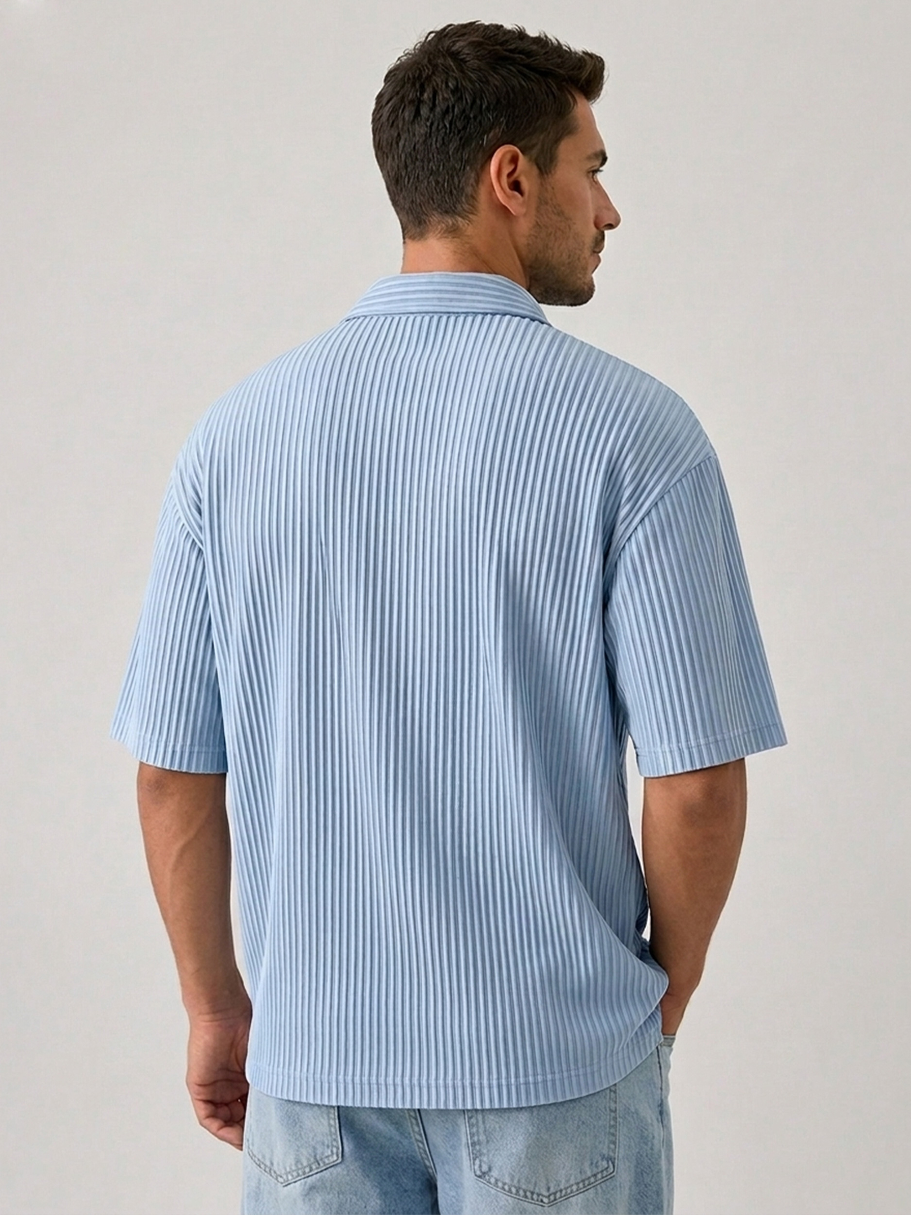 Men's Comfortable Textured Solid-Color Short-Sleeve Casual Shirt