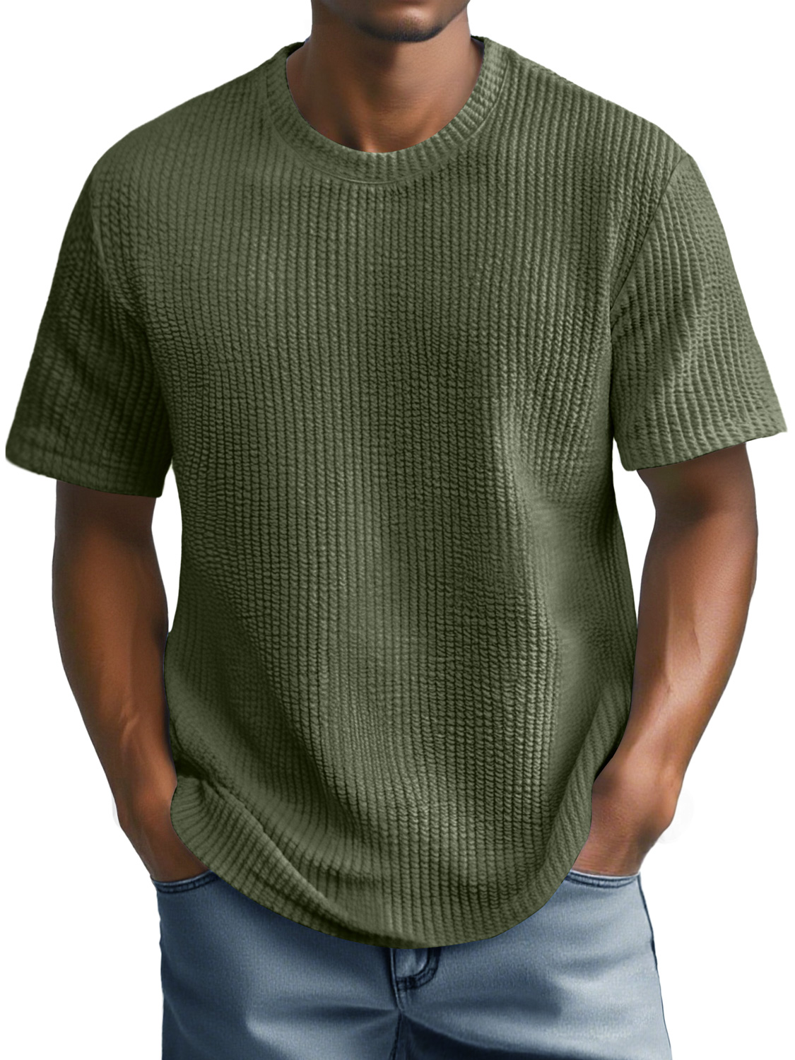 Men's Daily Round Neck Casual Texture Short-sleeved T-shirt